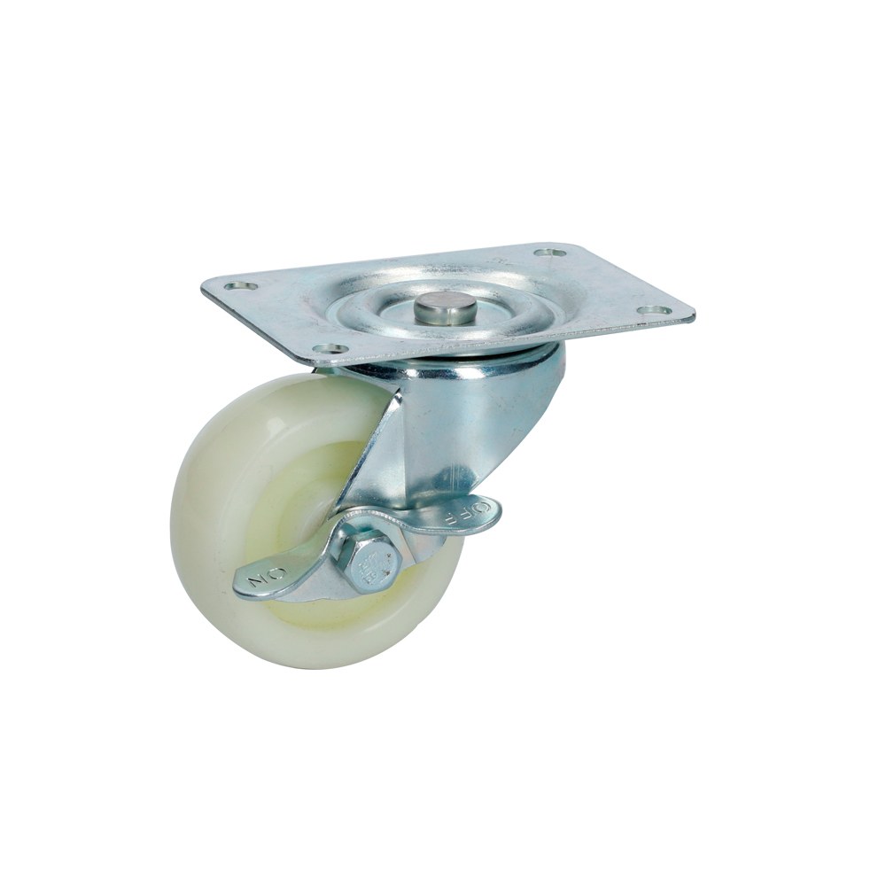 Rodaja de polipropileno blanca giratoria con freno 3" Surtek