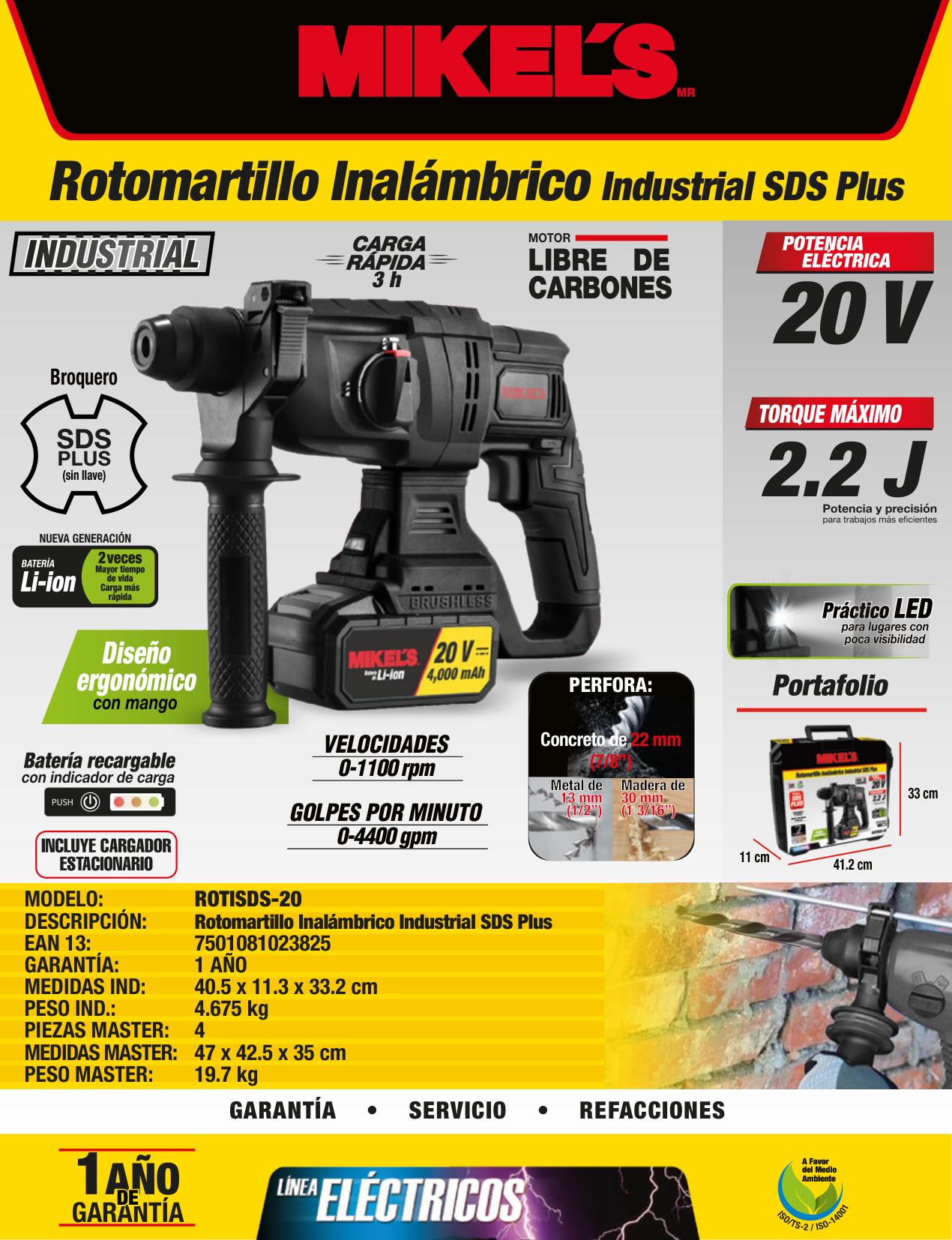 MIKELS ROTISDS-20 Rotomartillo inalámbrico industrial Sds Plus (20 V) - Imagen 4