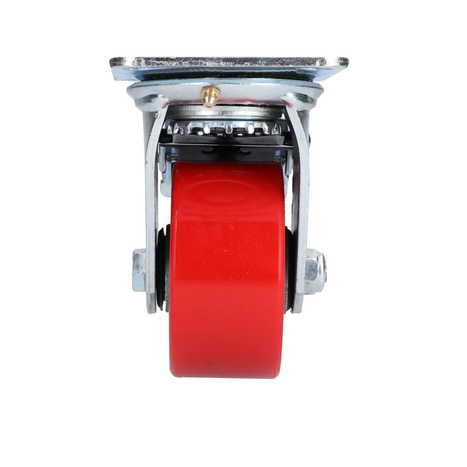 Rodaja de fierro con poliuretano rojo giratoria con freno 4" Surtek - Imagen 2