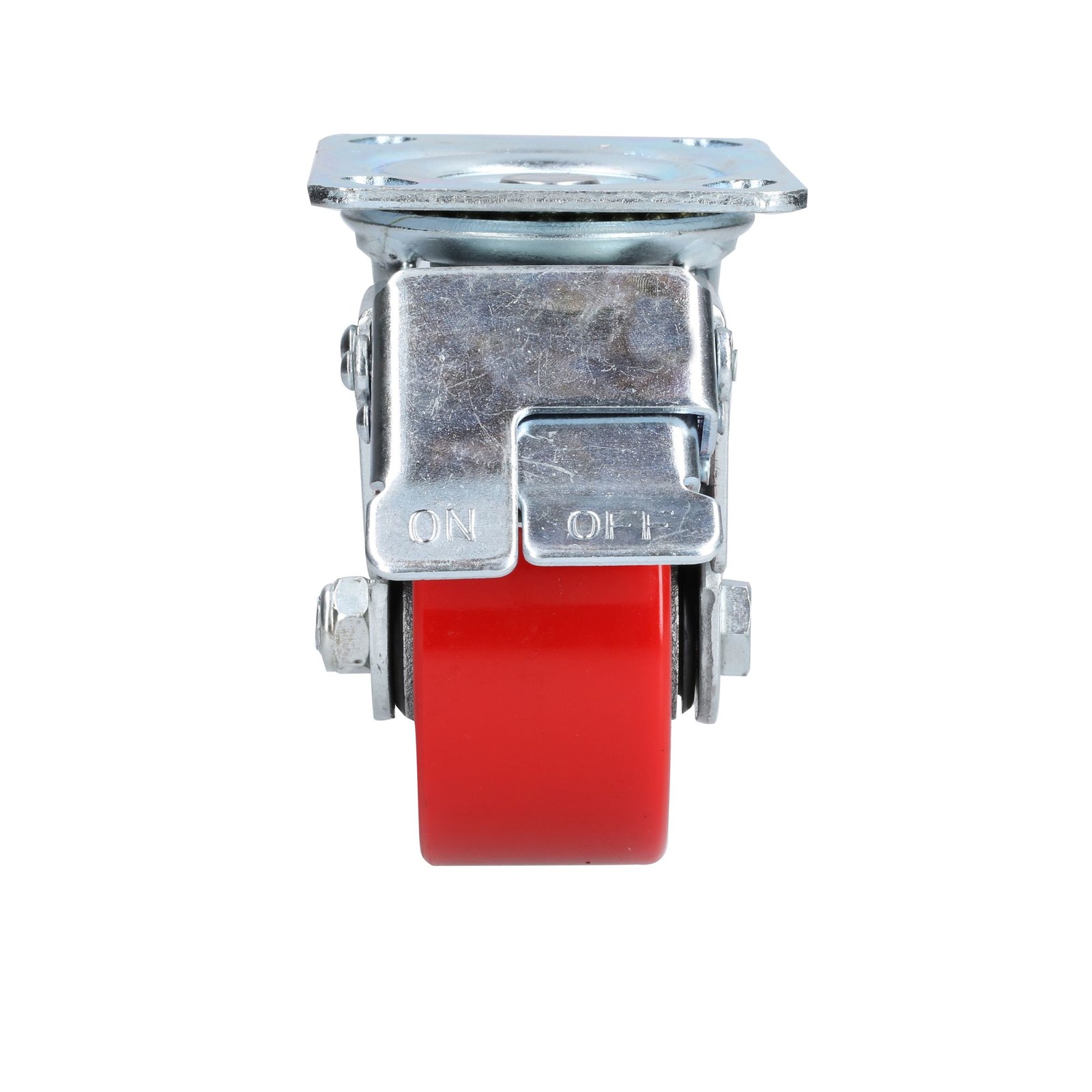 Rodaja de fierro con poliuretano rojo giratoria con freno 4" Surtek - Imagen 3
