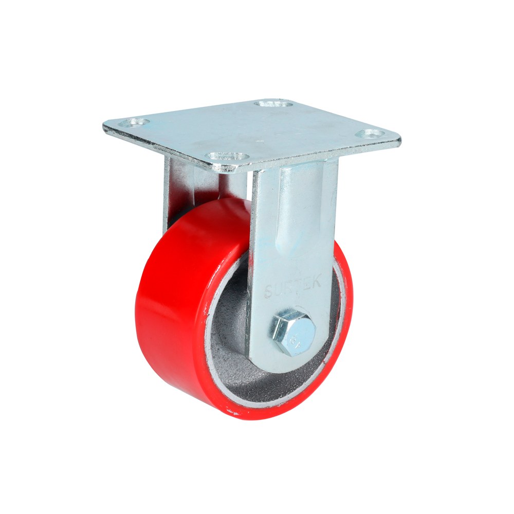 Rodaja de fierro con poliuretano rojo fija 4" Surtek