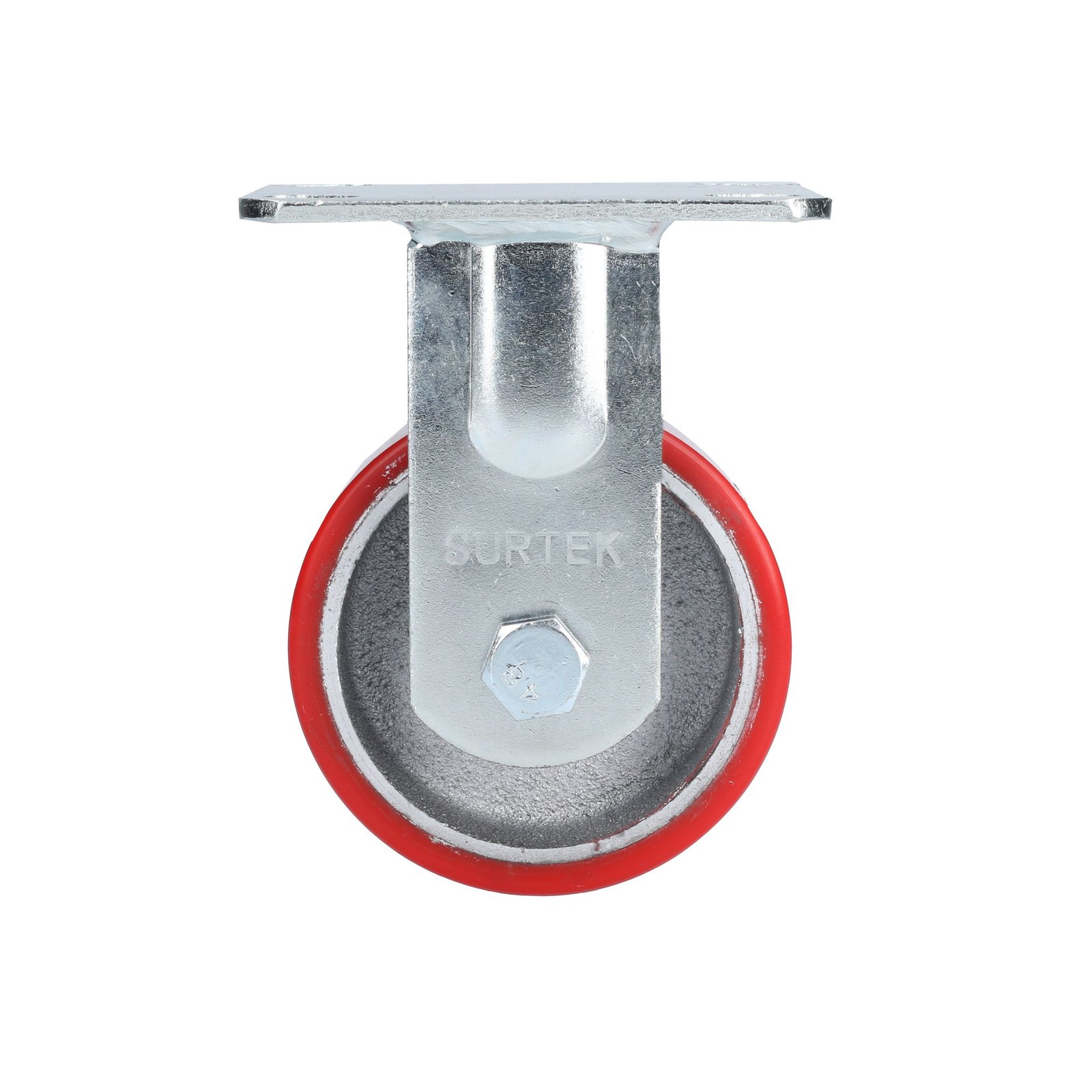Rodaja de fierro con poliuretano rojo fija 4" Surtek - Imagen 3