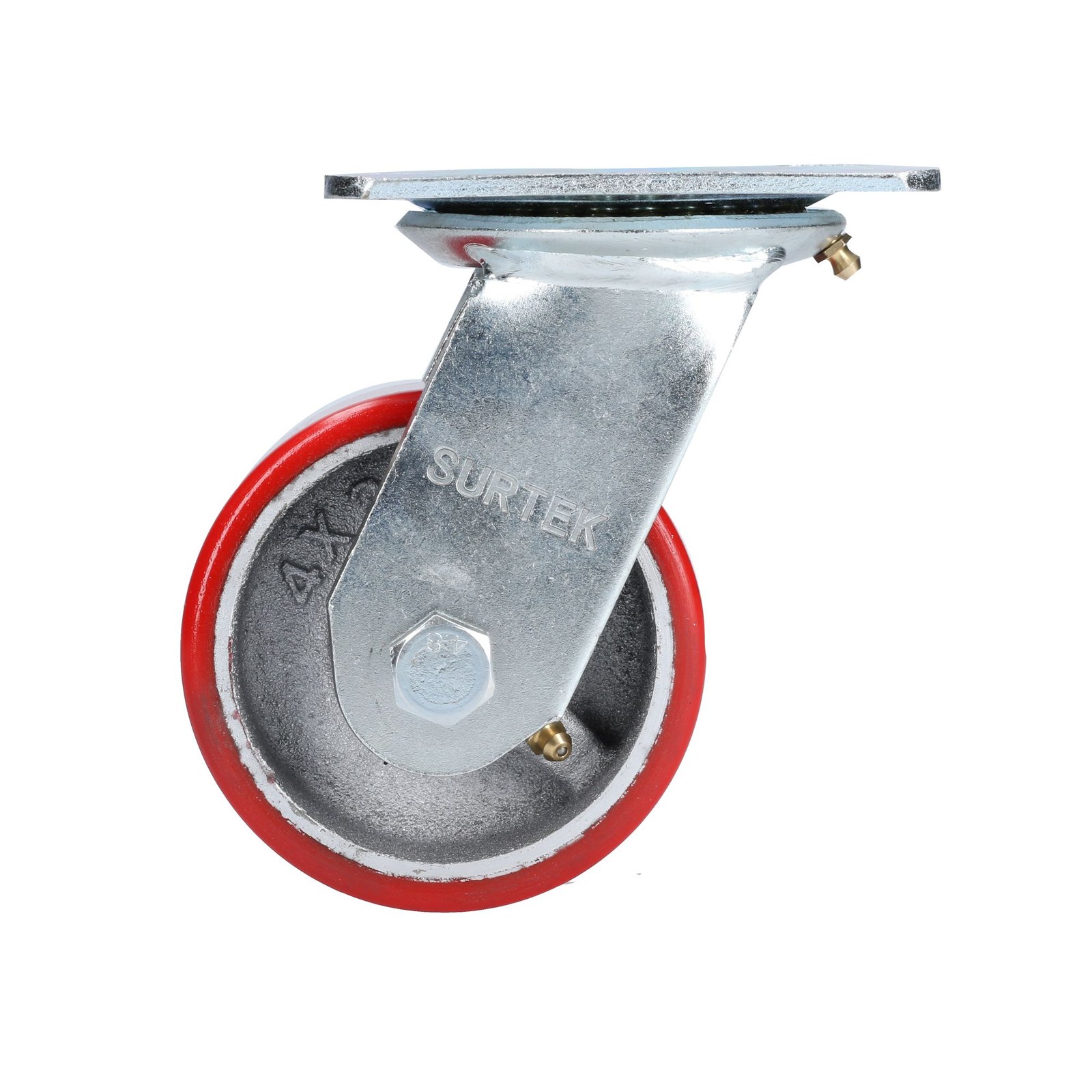 Rodaja de fierro con poliuretano rojo giratoria 4" Surtek - Imagen 3