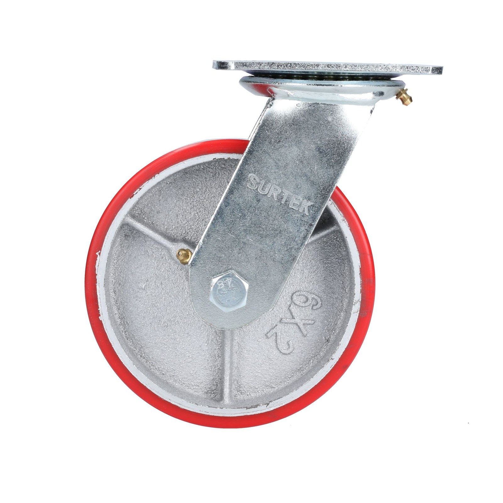 Rodaja de fierro con poliuretano rojo giratoria 6" Surtek - Imagen 3