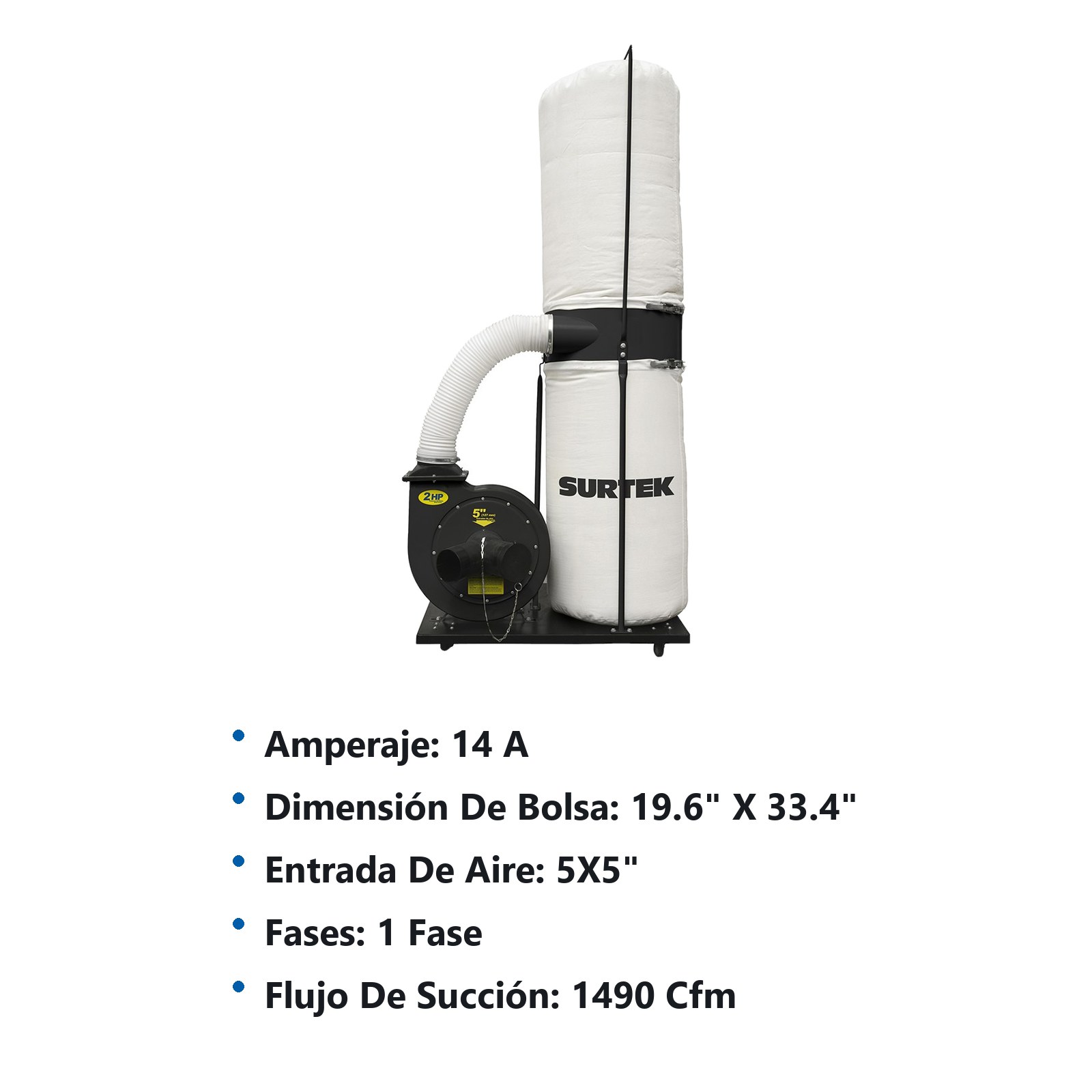 Colector de polvo 2 x 4" 2 HP 120 V, 3400 RPM Surtek - Imagen 2