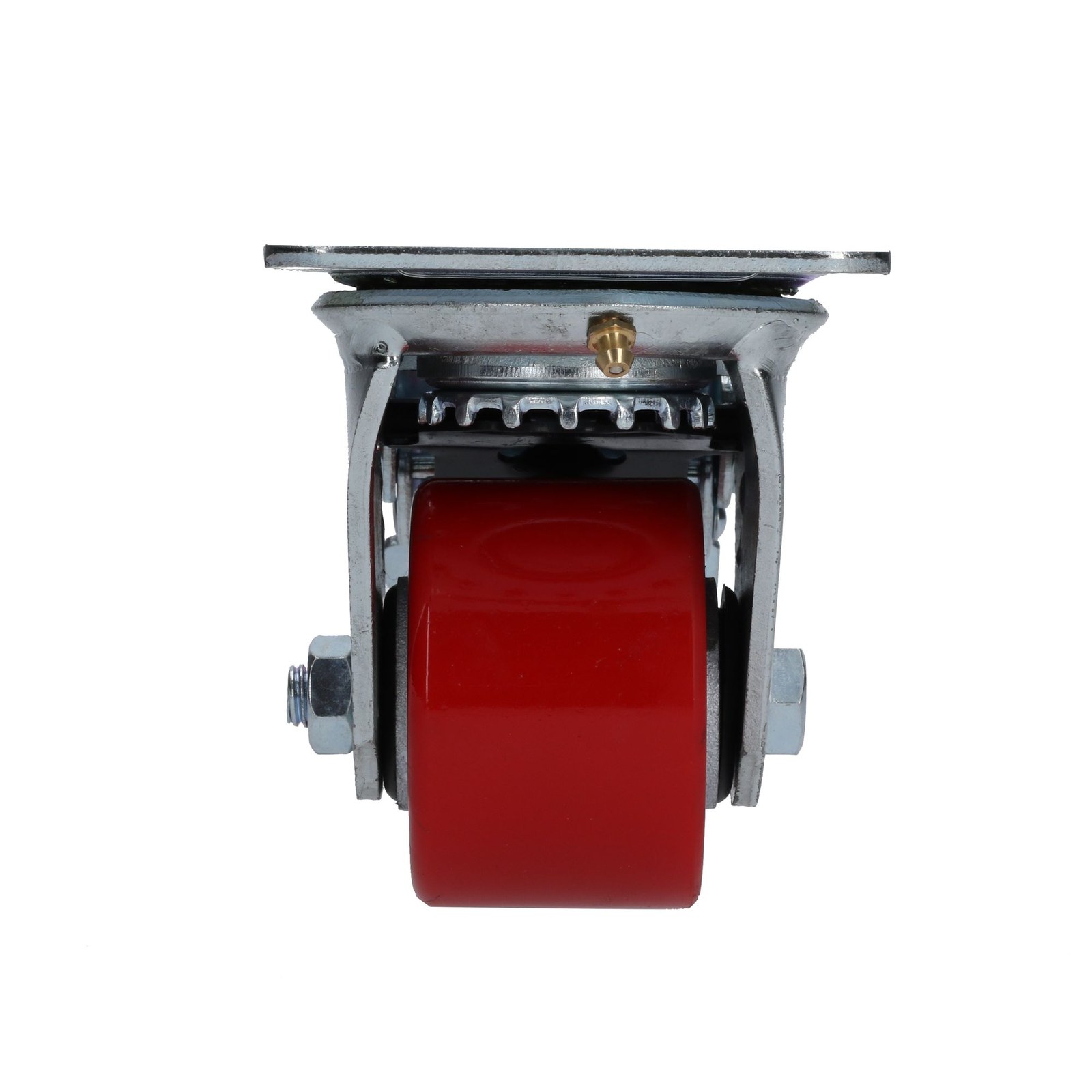 Rodaja de fierro con poliuretano rojo giratoria con freno 3" Surtek - Imagen 2
