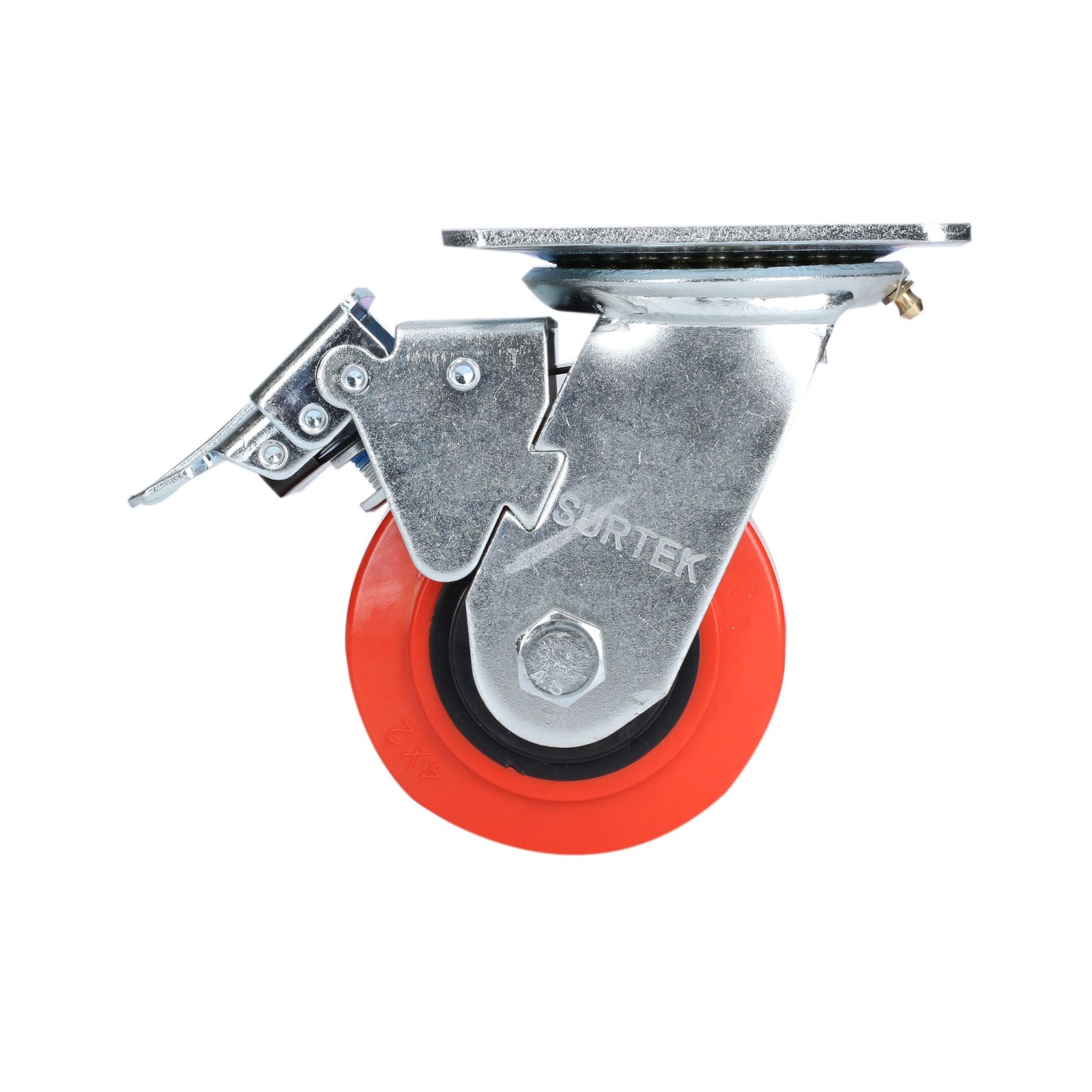 Rodaja de poliuretano rojo giratoria con freno 4" Surtek - Imagen 4