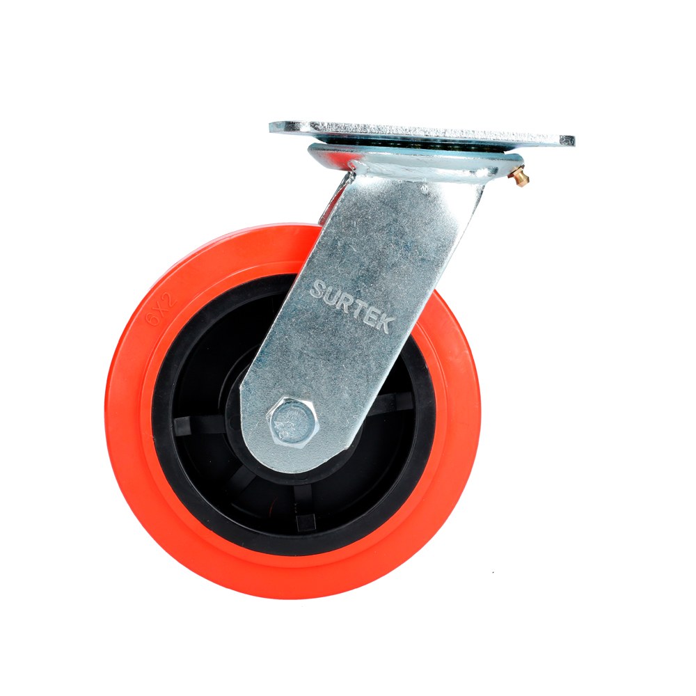 Rodaja de poliuretano rojo giratoria 6" Surtek - Imagen 3
