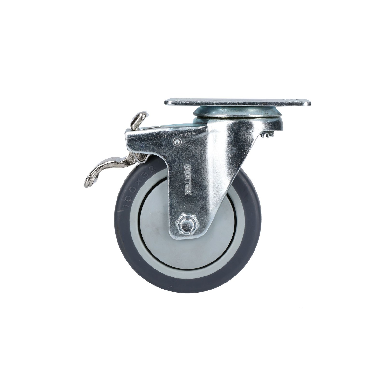Rodaja de TPR gris giratoria con freno 4" Surtek - Imagen 3