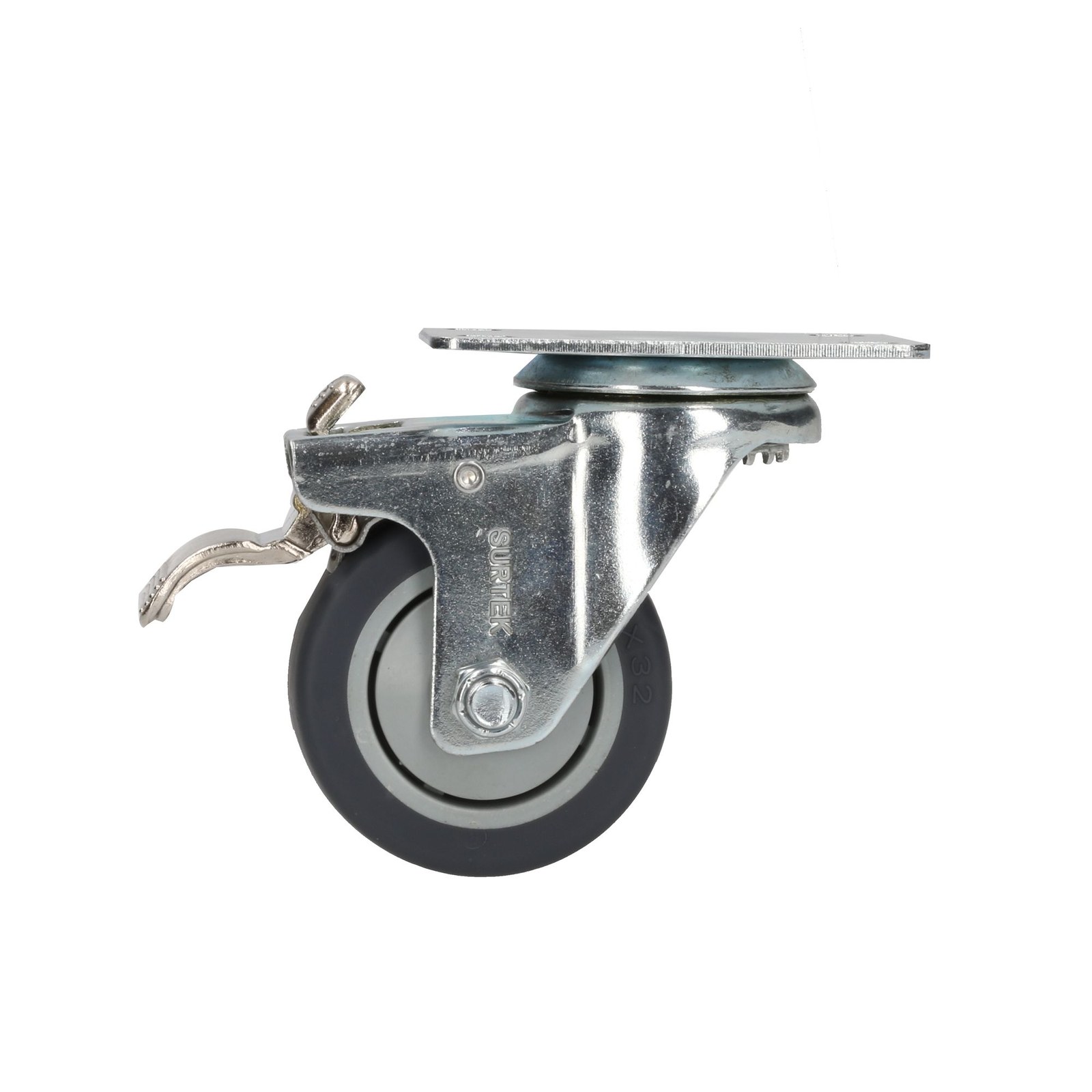 Rodaja de TPR gris giratoria con freno 3" Surtek - Imagen 3