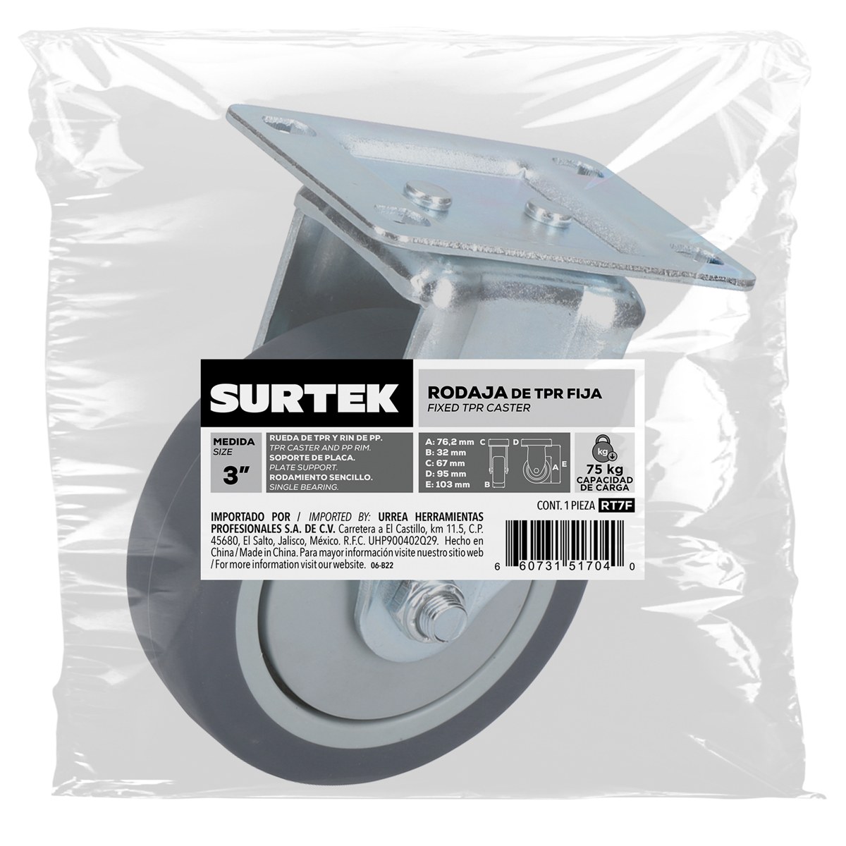 Rodaja de TPR gris fija 3" Surtek - Imagen 2