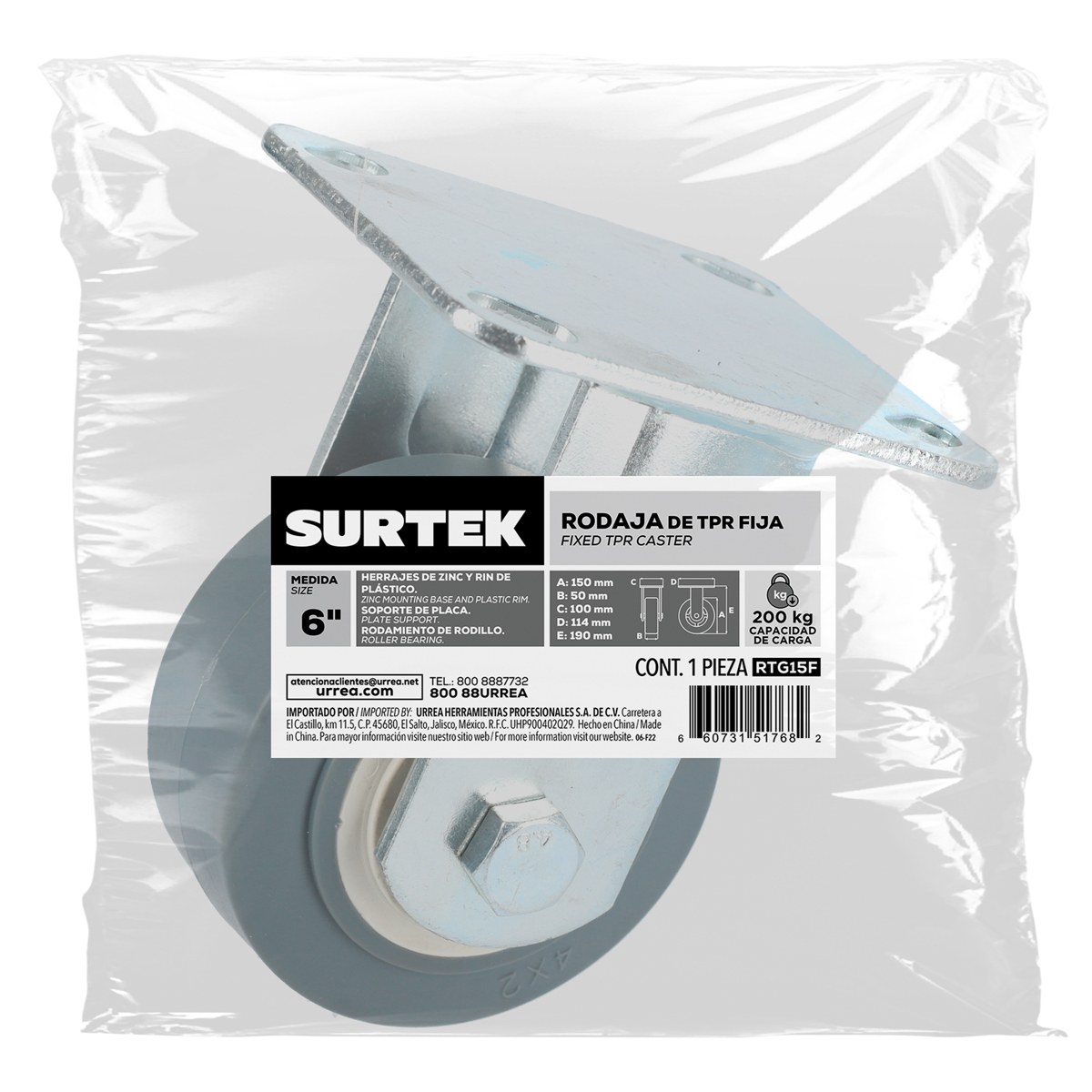 Rodaja de TPR gris fija 6" Surtek - Imagen 2