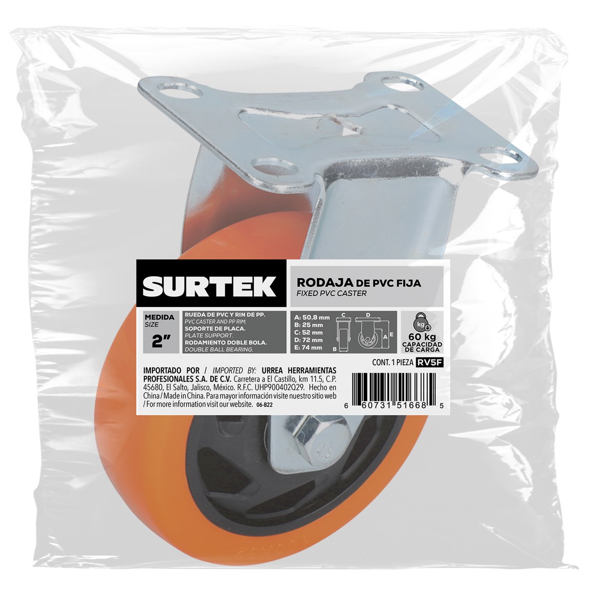 Rodaja de PVC naranja fija 2" Surtek - Imagen 2
