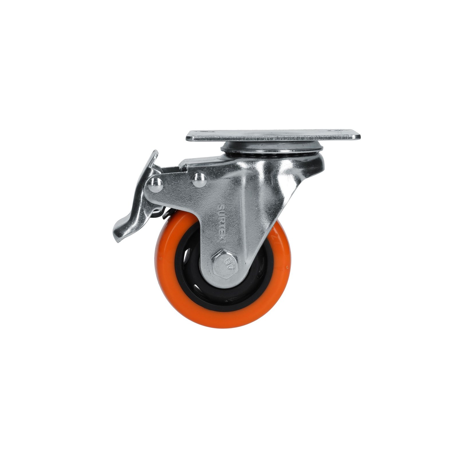 Rodaja de PVC naranja giratoria con freno 3" Surtek - Imagen 3