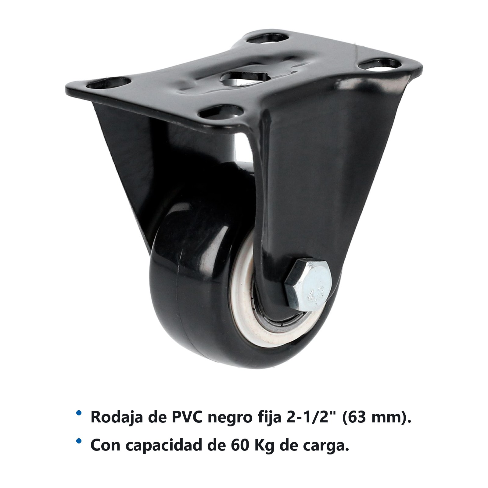Rodaja de PVC negro con placa fija 2-1/2" Surtek - Imagen 2