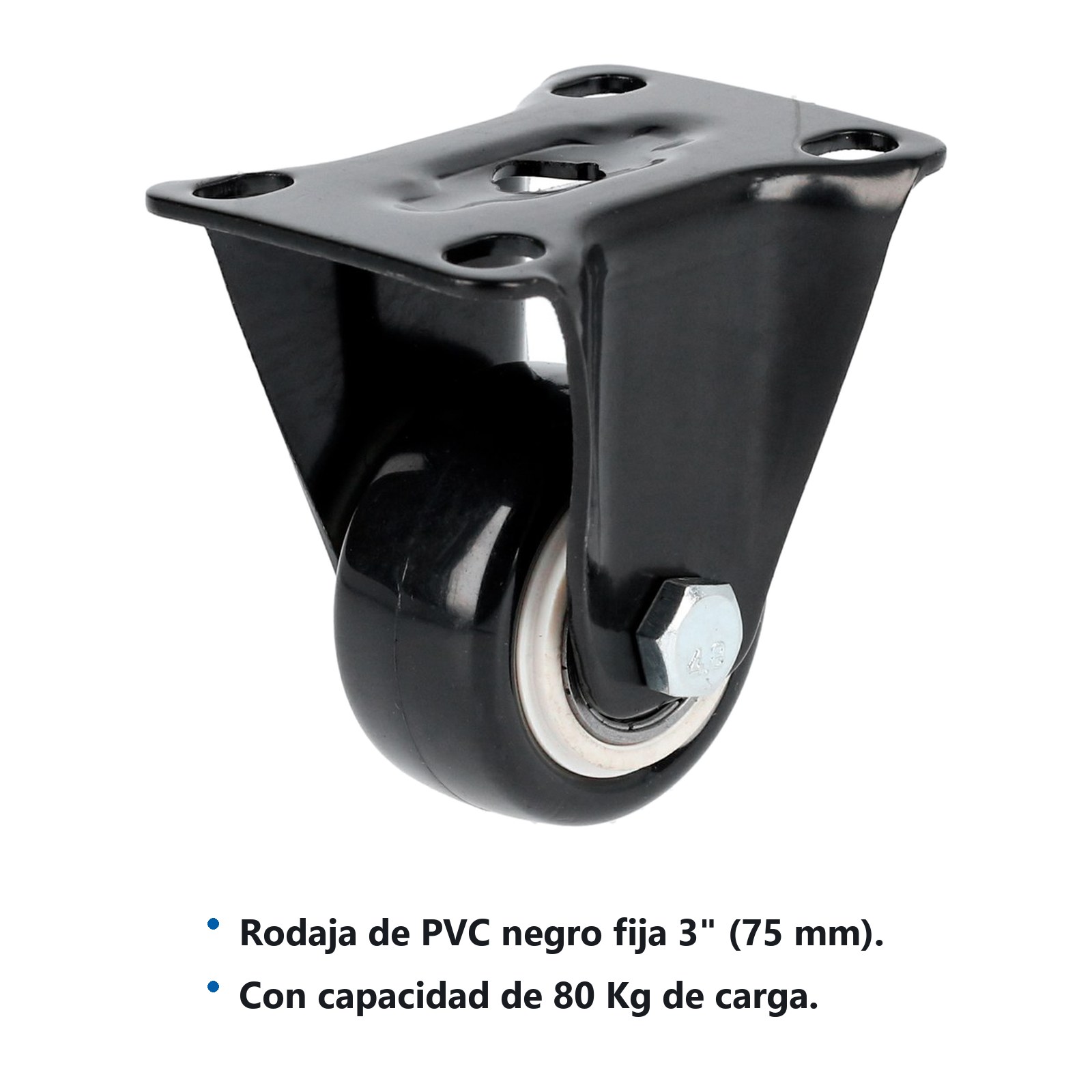 Rodaja de PVC negro con placa fija 3" Surtek - Imagen 2