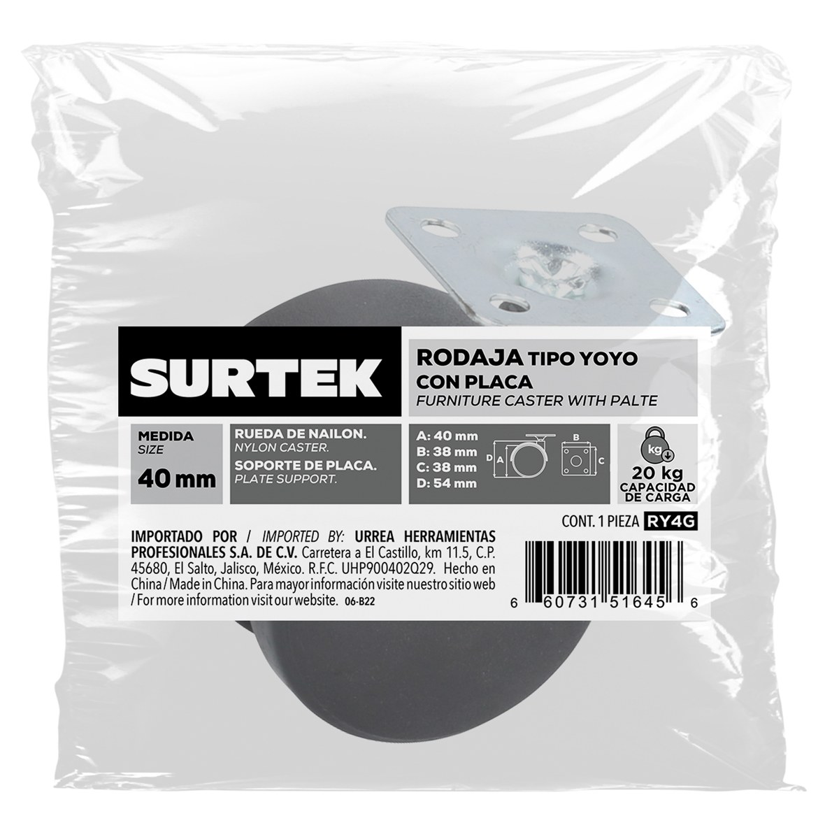 Rodaja tipo yoyo con placa 40 mm Surtek - Imagen 2