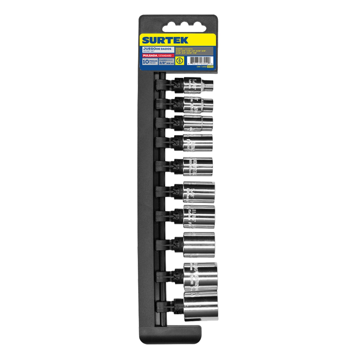 Juego de dados cuadro de 3/8", 6 puntas, en pulgadas, 10 piezas Surtek - Imagen 2