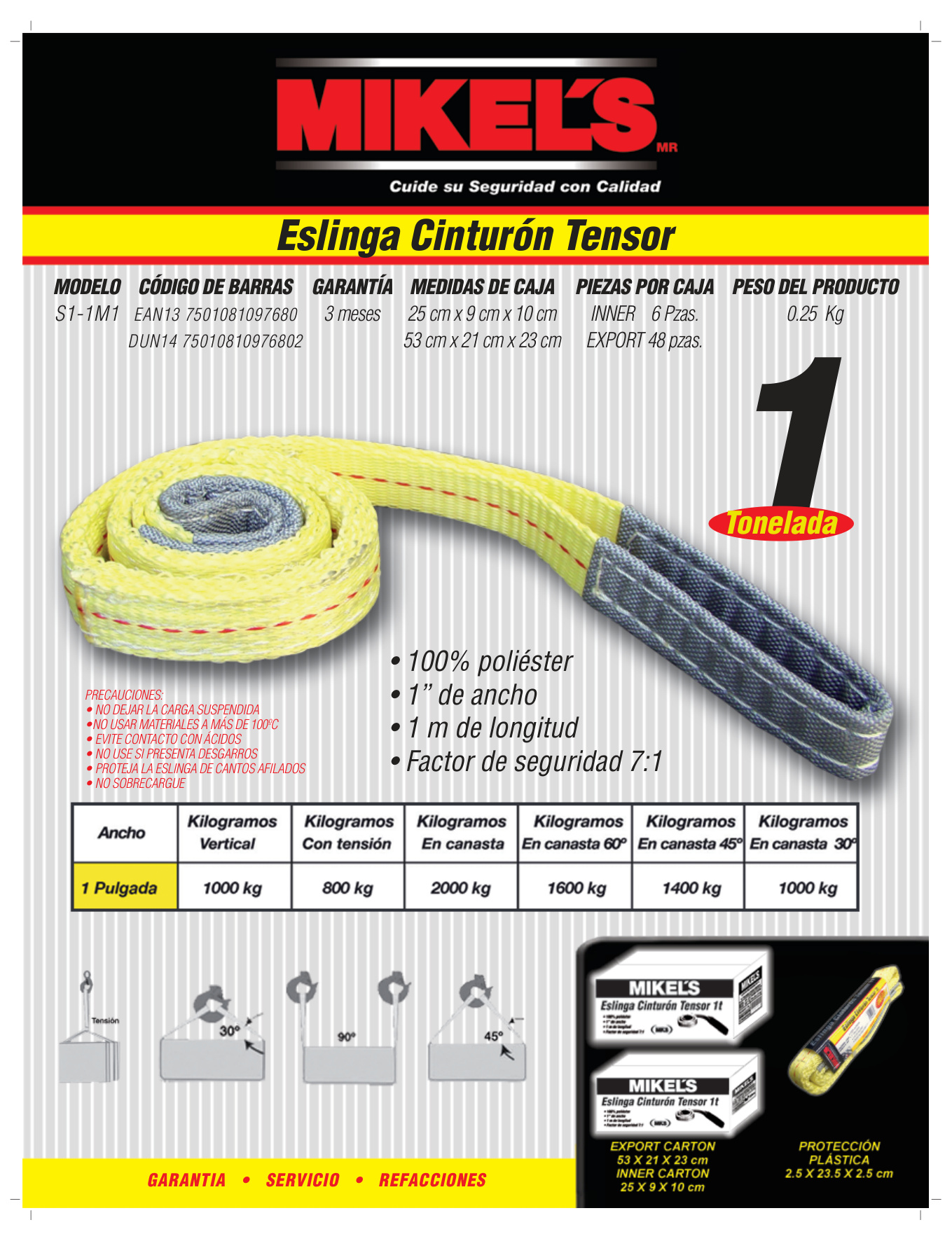 MIKELS S1-1M1 Eslinga - Cinturón Tensor 1 mt, Ancho 1´´ - Imagen 4