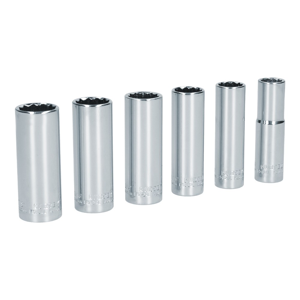 Juego de dados largos cuadro de 1/2" 12 puntas, en pulgadas, 6 piezas Surtek