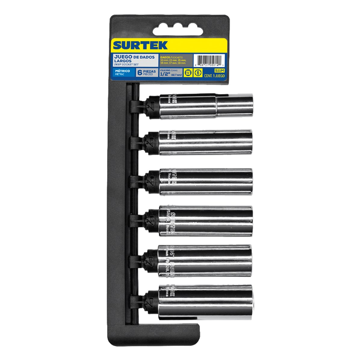 Juego de dados largos cuadro de 1/2" 12 puntas, en pulgadas, 6 piezas Surtek - Imagen 2