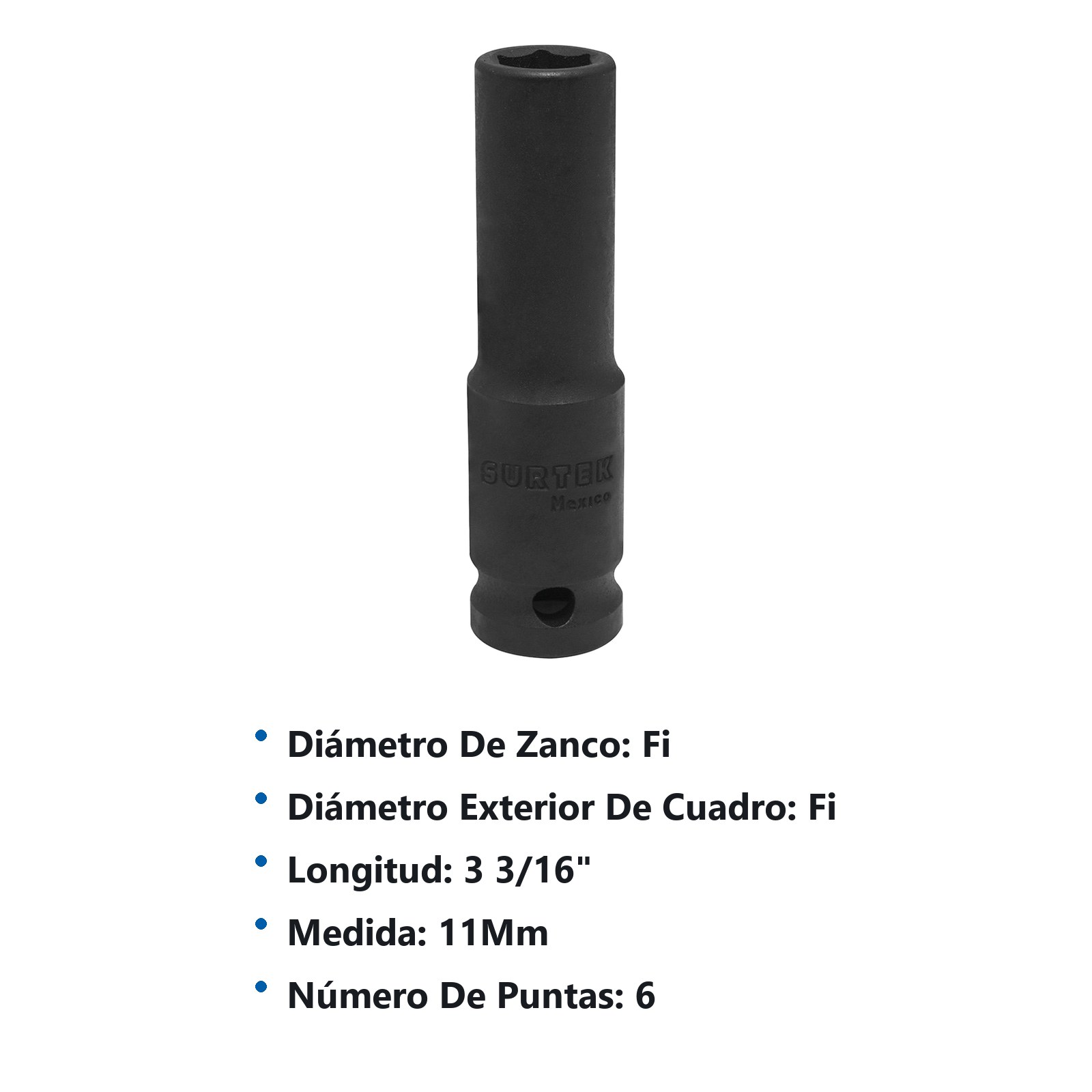 Dado de impacto largo cuadro de 1/2", 6 puntas, métrico, 11 mm Surtek - Imagen 2