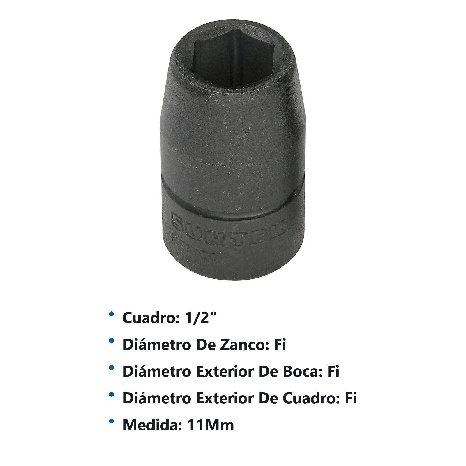 Dado de impacto cuadro de 1/2", 6 puntas, métrico, 11 mm Surtek - Imagen 3