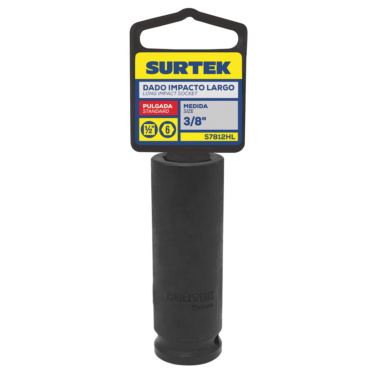 Dado de impacto largo cuadro de 1/2", 6 puntas, en pulgadas, 3/8" Surtek - Imagen 2