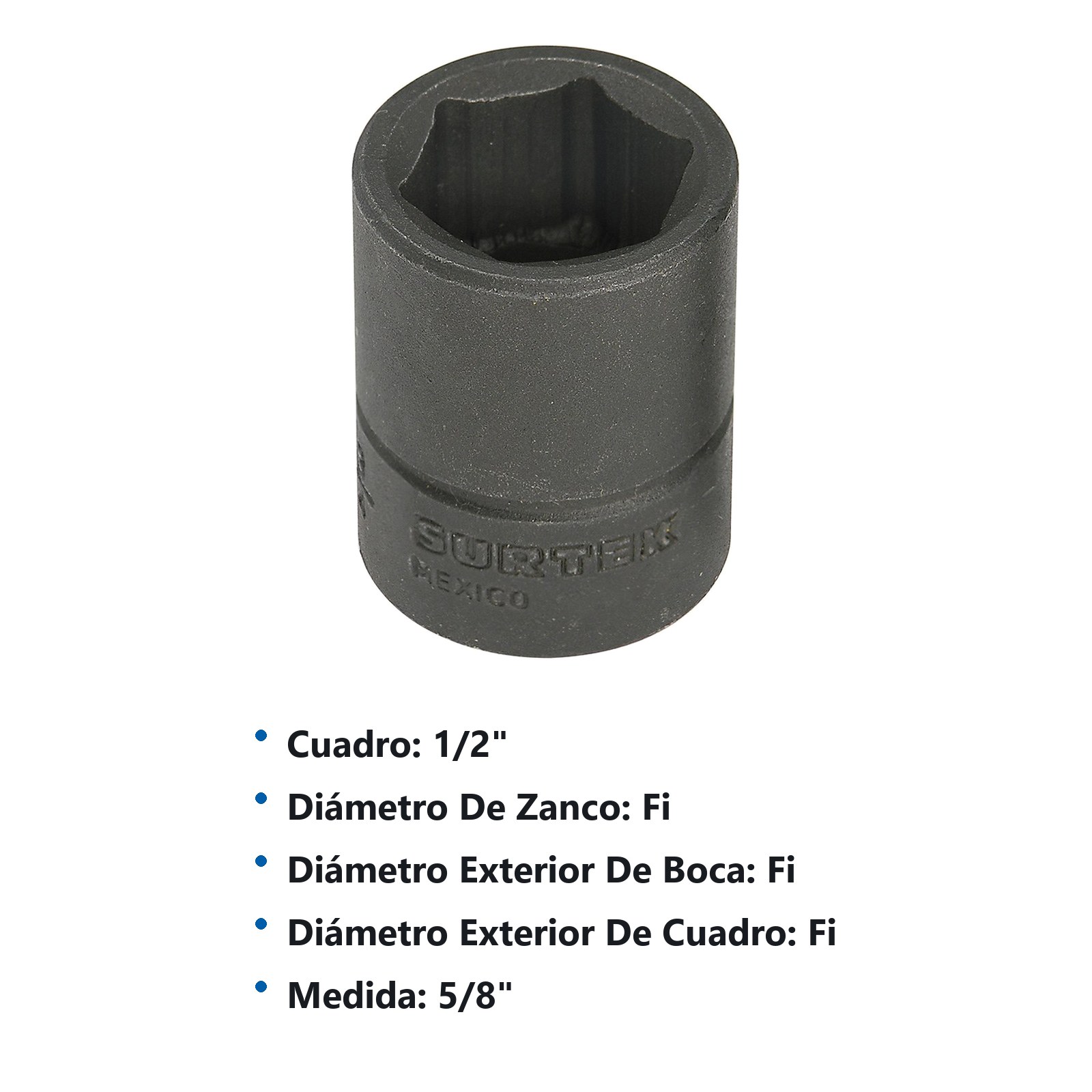 Dado de impacto cuadro de 1/2", 6 puntas, en pulgadas, 5/8" Surtek - Imagen 3