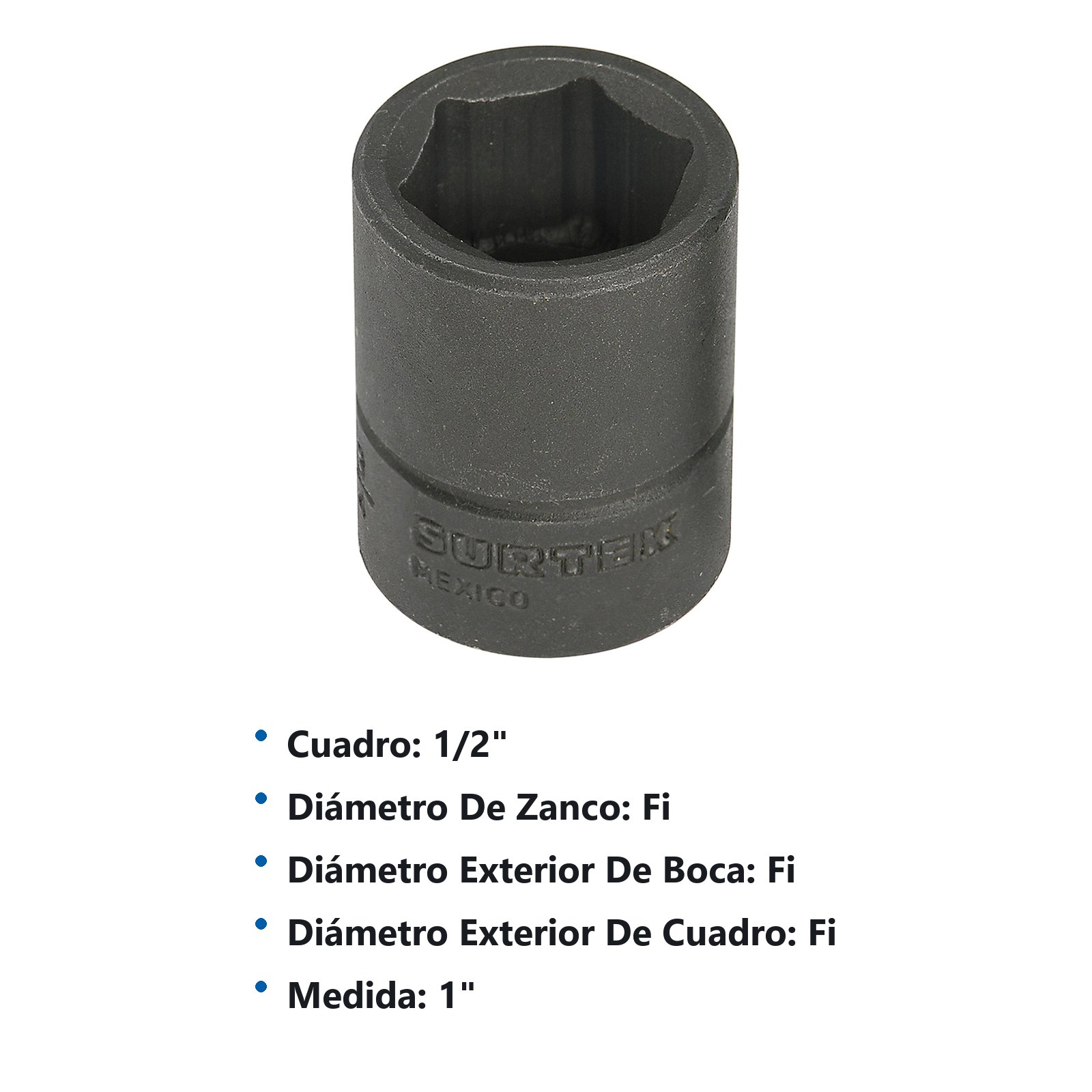 Dado de impacto cuadro de 1/2", 6 puntas, en pulgadas, 1" Surtek - Imagen 3
