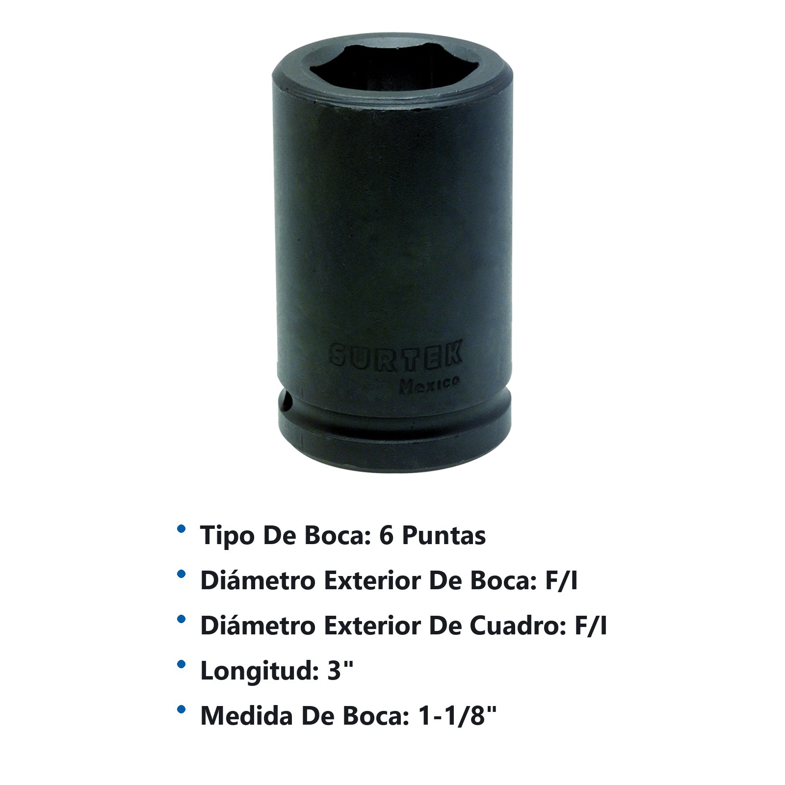 Dado de impacto largo cuadro de 3/4", 6 puntas, en pulgadas, 1-1/8" Surtek - Imagen 2