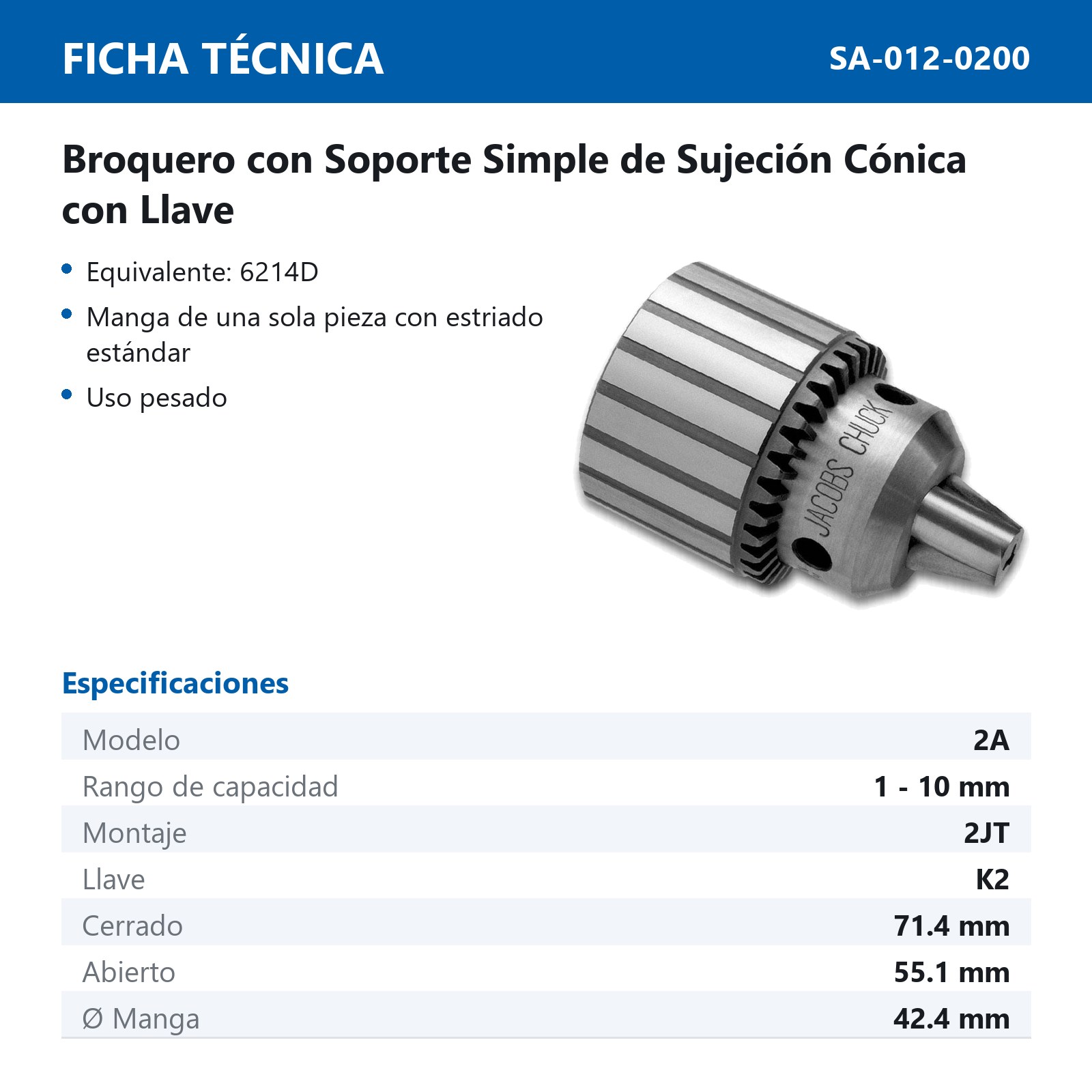 BROQ.JACOBS C/LLAVE 0-3/8" 2A C/K2 - Imagen 2