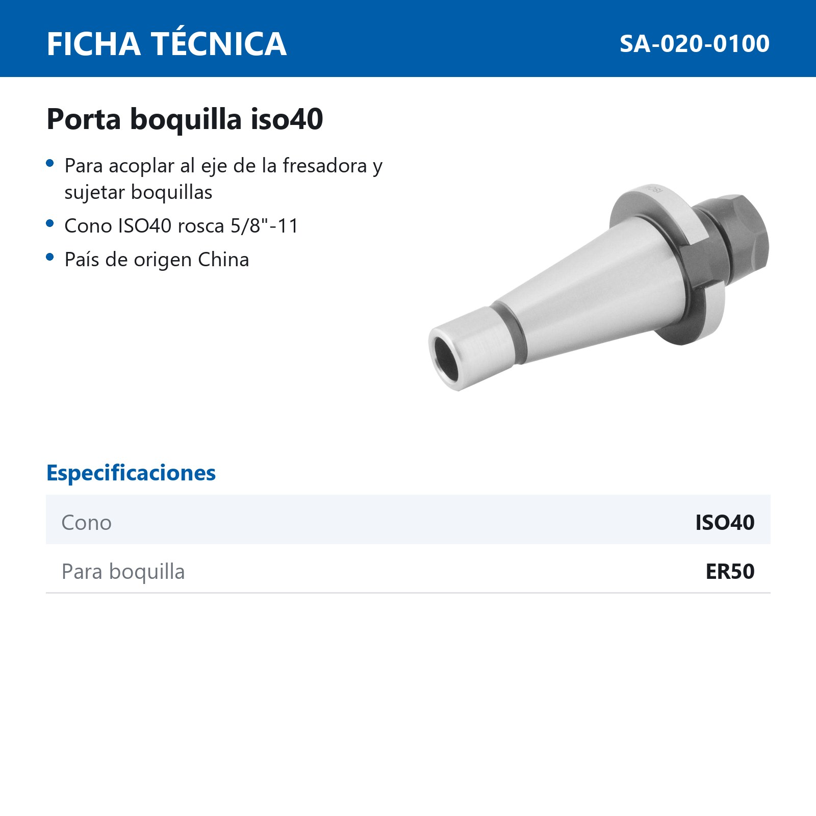 CONO ISO40 PORTABOQUILLA P/ER50 (5/8"-11) - Imagen 2