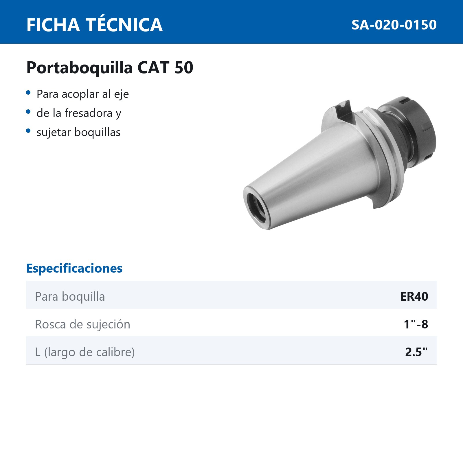 PORTABOQUILLA CAT50 P/ER40 1"-8 LARGO 70MM - Imagen 2