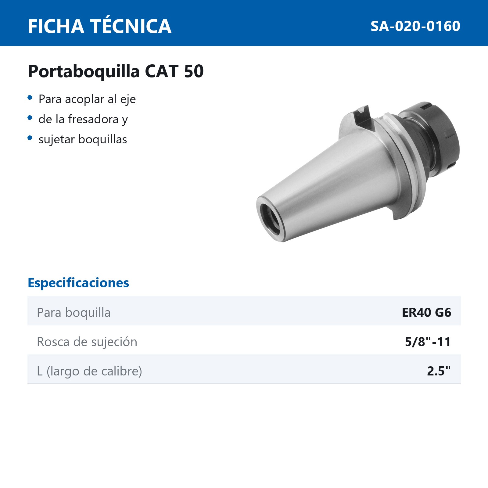 PORTABOQUILLA CAT50 P/ER40 G6 5/8"-11 LARGO 70MM - Imagen 2