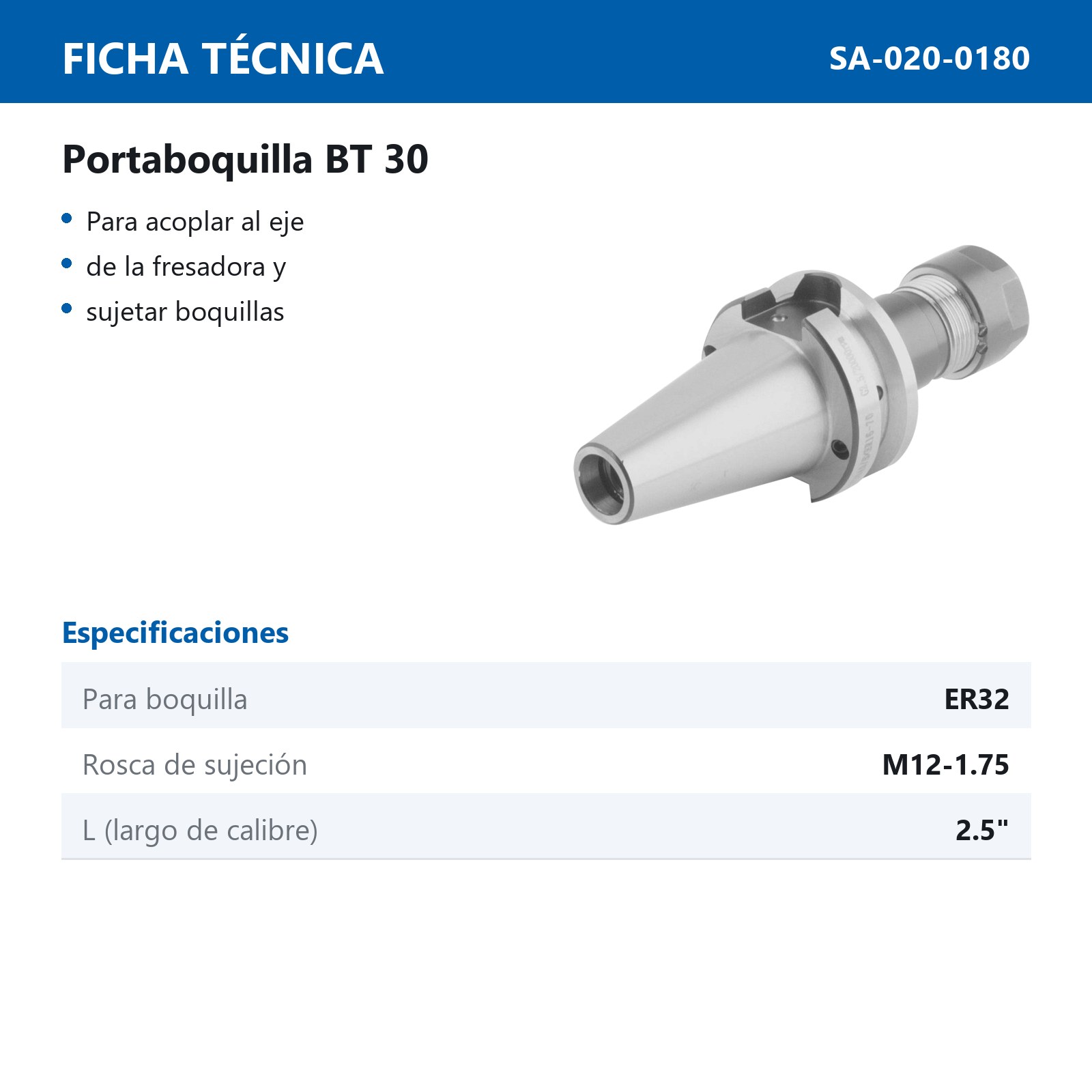 PORTABOQUILLA BT30 P/ER32 M12-1.75 LARGO 70MM - Imagen 2