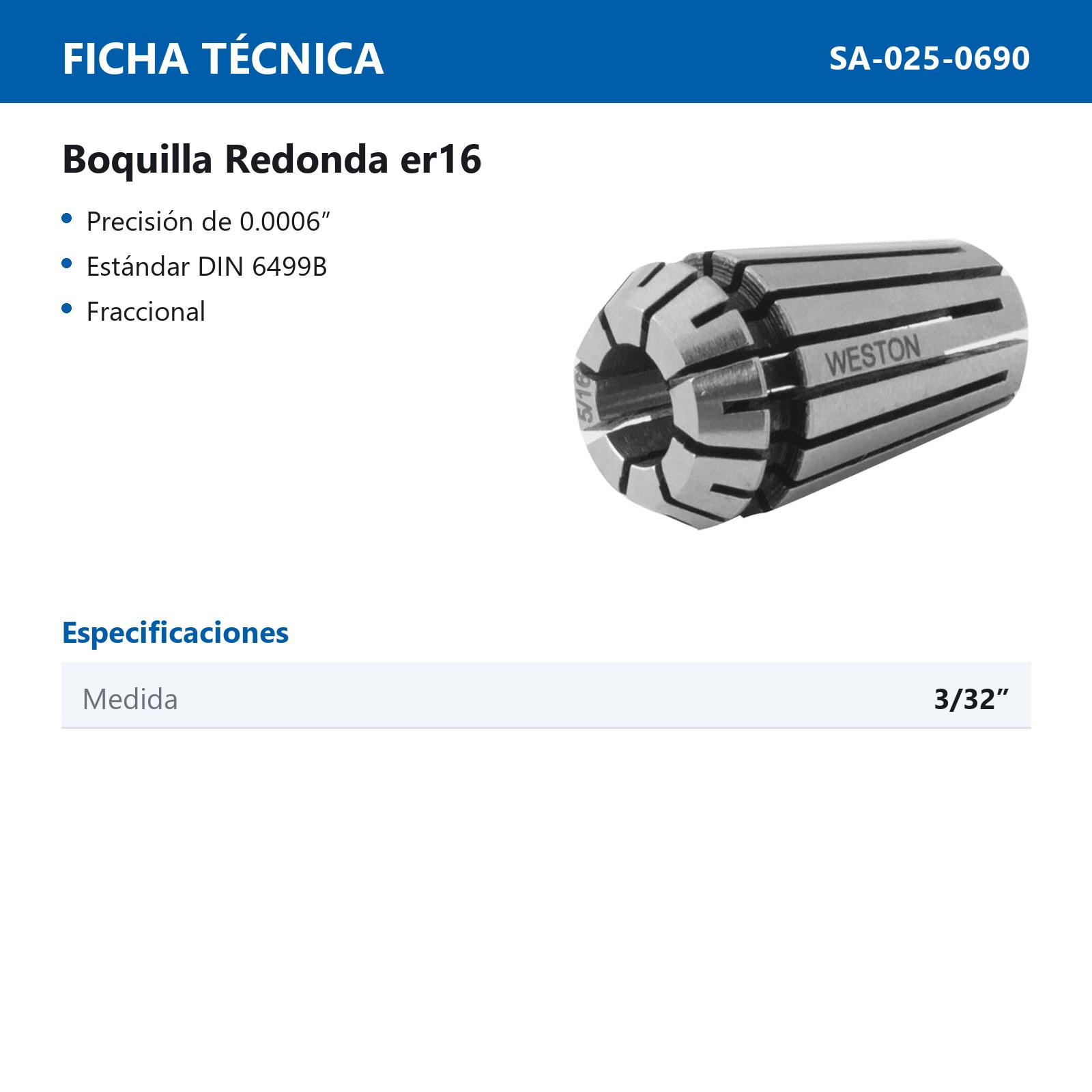 BOQUILLA REDONDA TIPO ER16 3/32" - Imagen 2