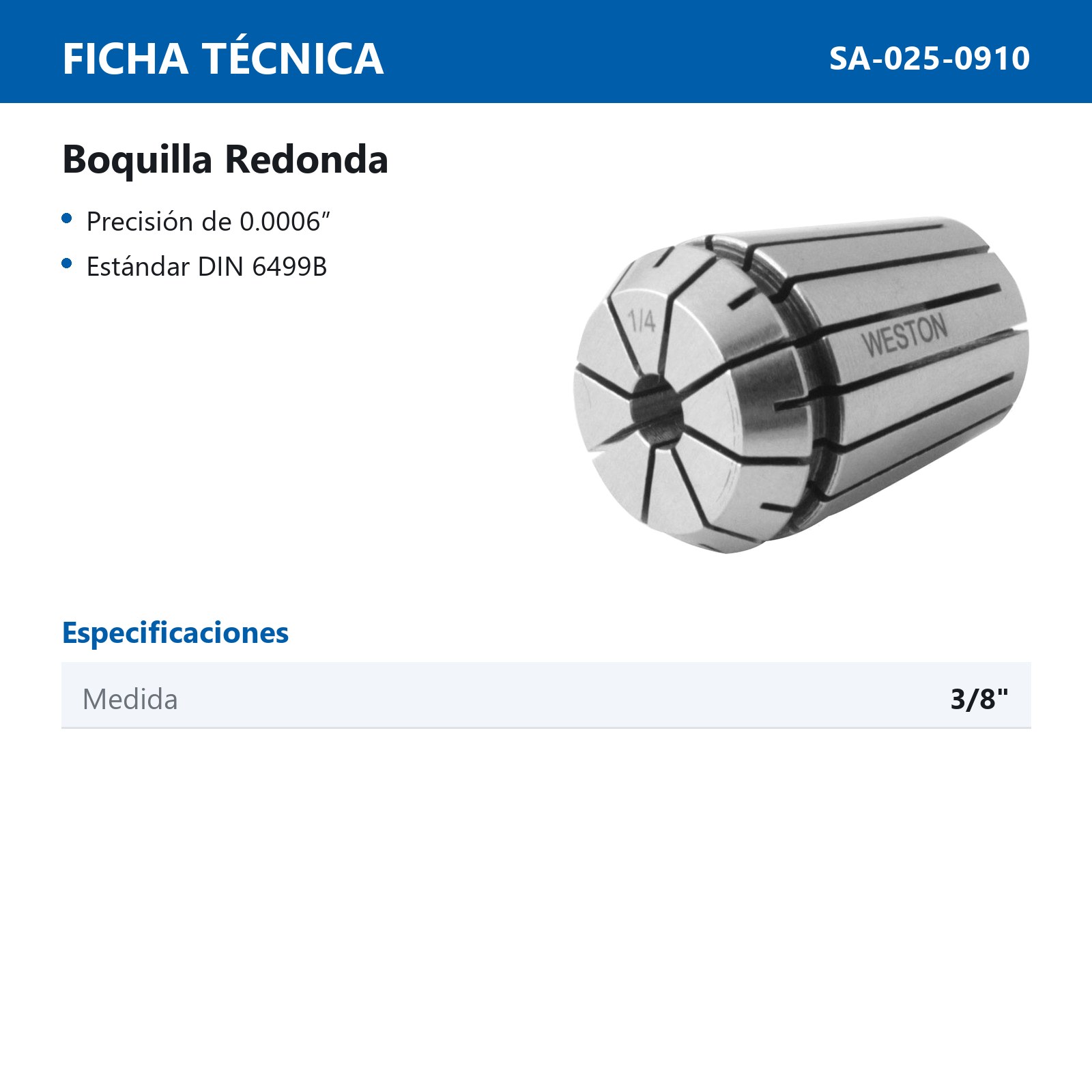 BOQUILLA REDONDA TIPO ER25 3/8" - Imagen 2
