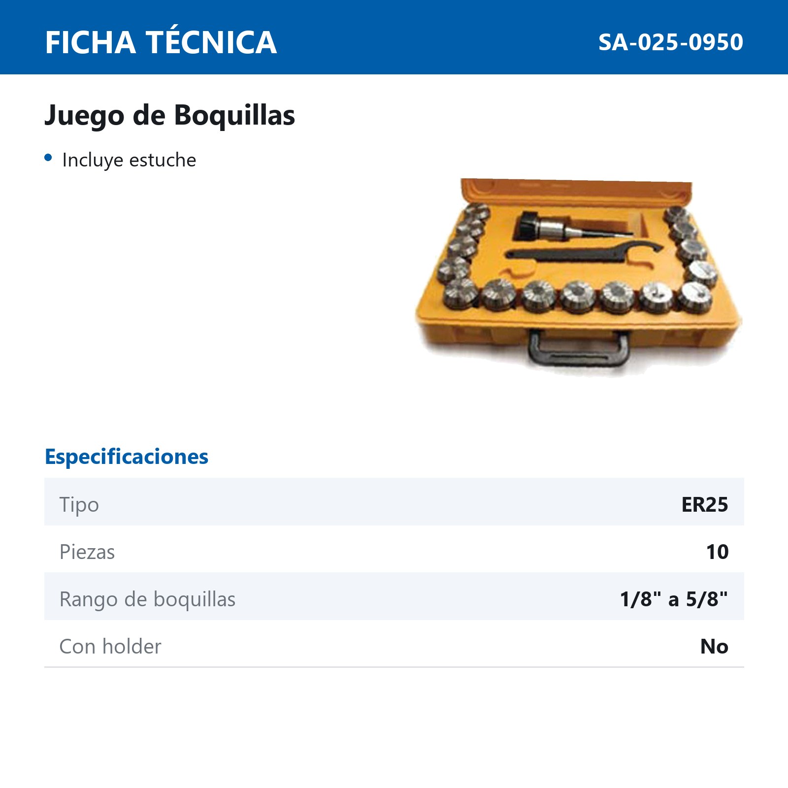 BOQUILLAS REDONDAS ER25 SIN HOLDER 1/8-5/8" (JGO 10 PZAS) - Imagen 2