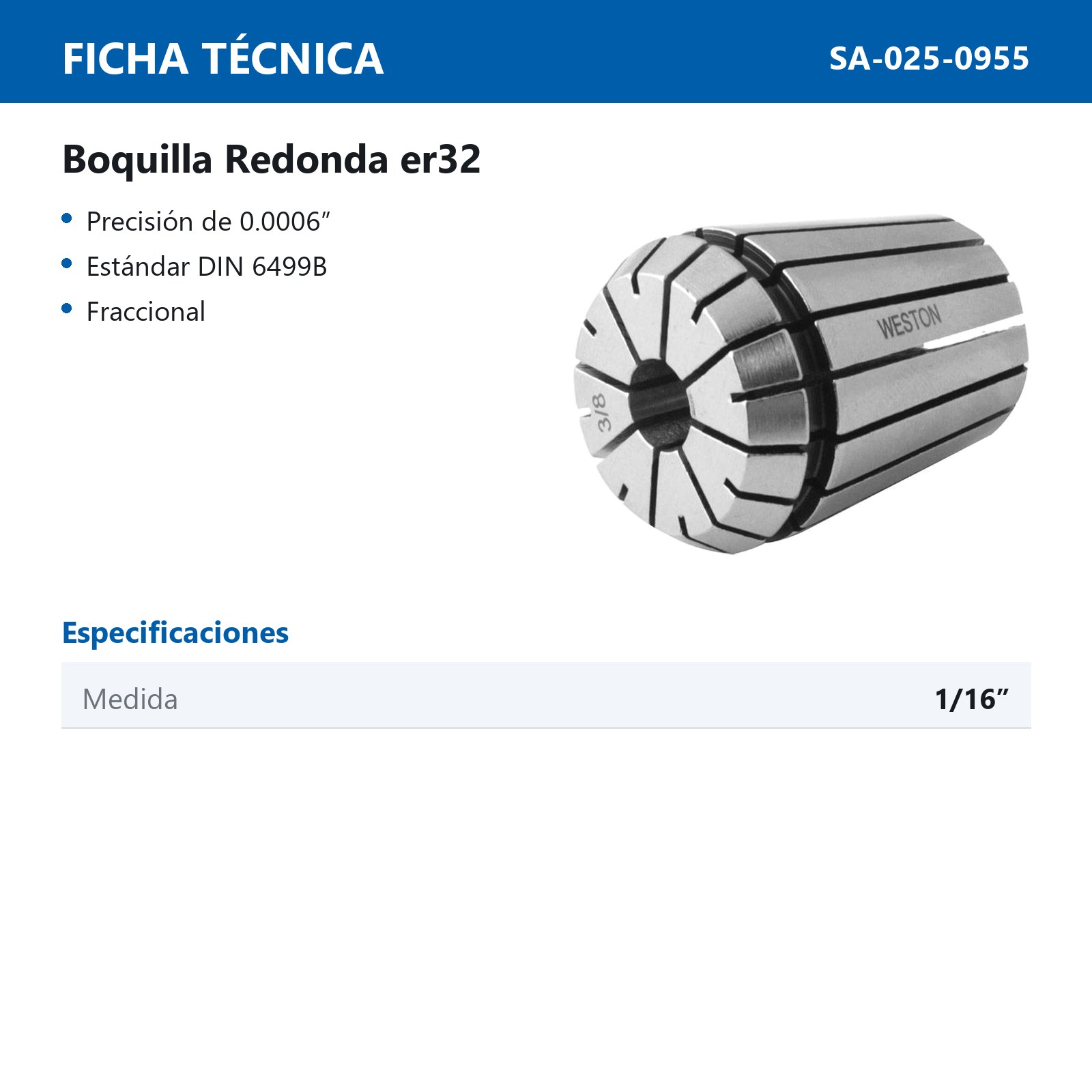 BOQUILLA REDONDA TIPO ER32 1/16" - Imagen 2