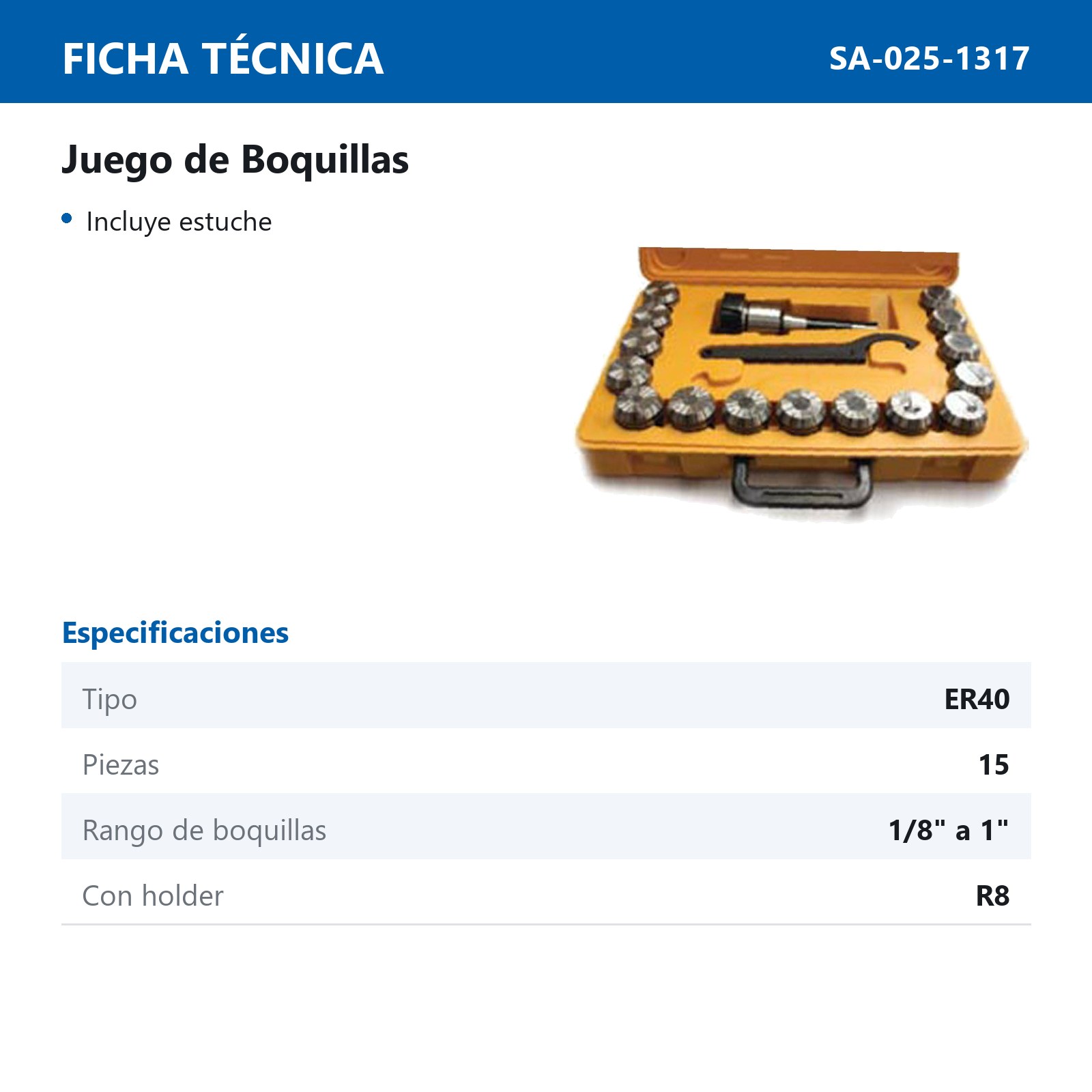 "BOQUILLAS ER40 CON HOLDER R8 1/8""-1"" (JGO 15 PZAS)" - Imagen 2
