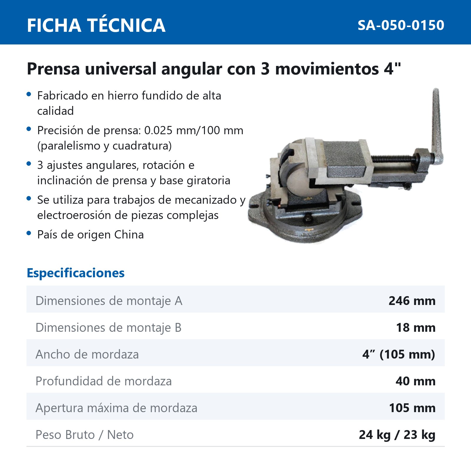 PRENSA UNIV.ANGULAR C/3 MOVIMIENTOS 4" - Imagen 2