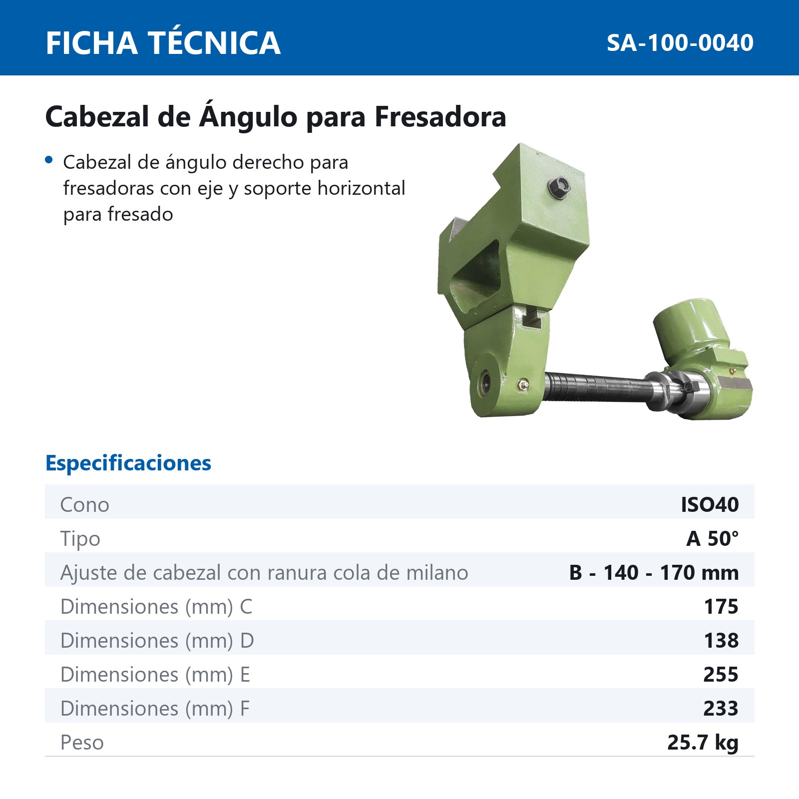 CABEZAL D/ANGULO P/FRESA ISO40 C/SOPORTE - Imagen 3