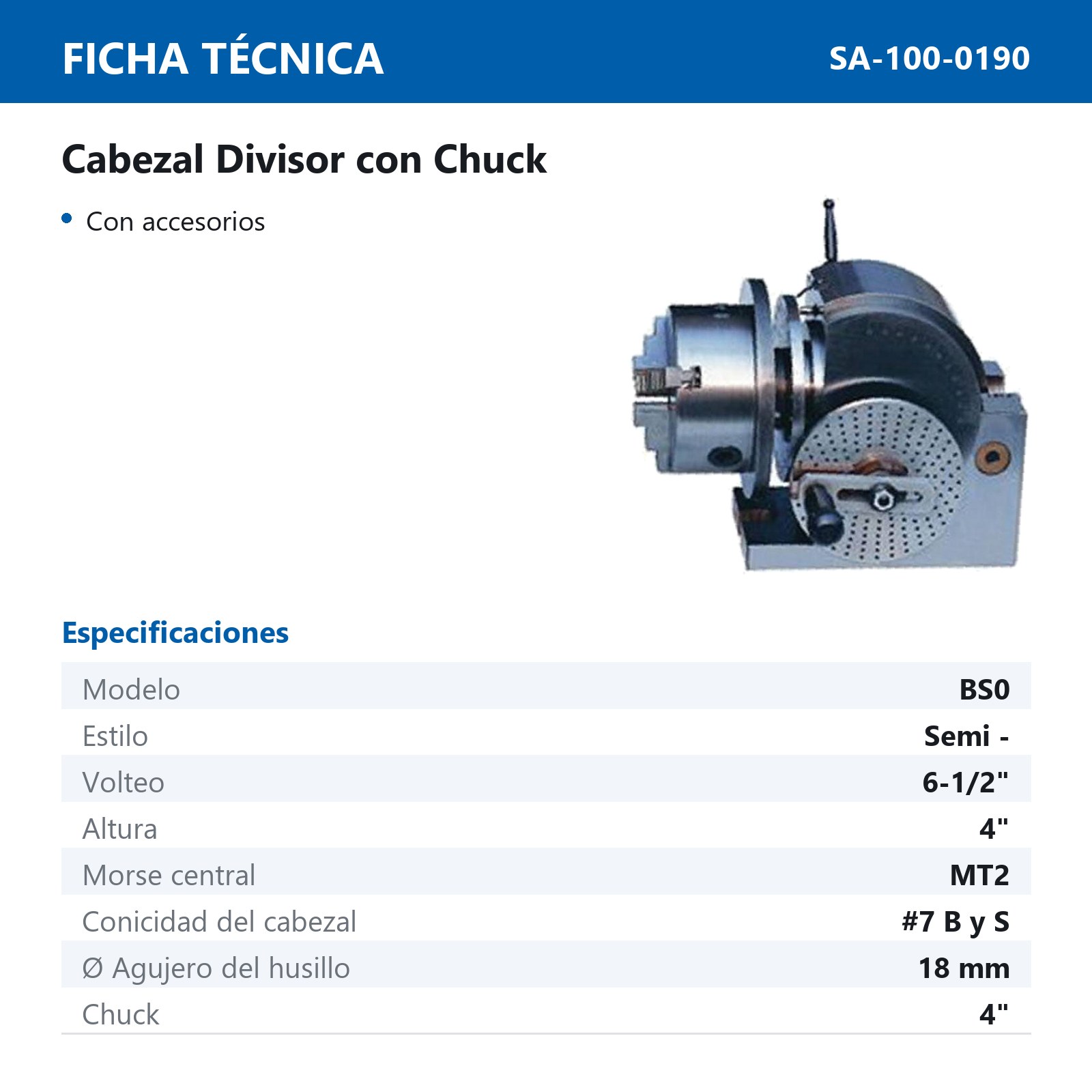 CABEZAL DIVISOR C/CHUCK BS0 F12100                C/CHUCK DE 4" - Imagen 2