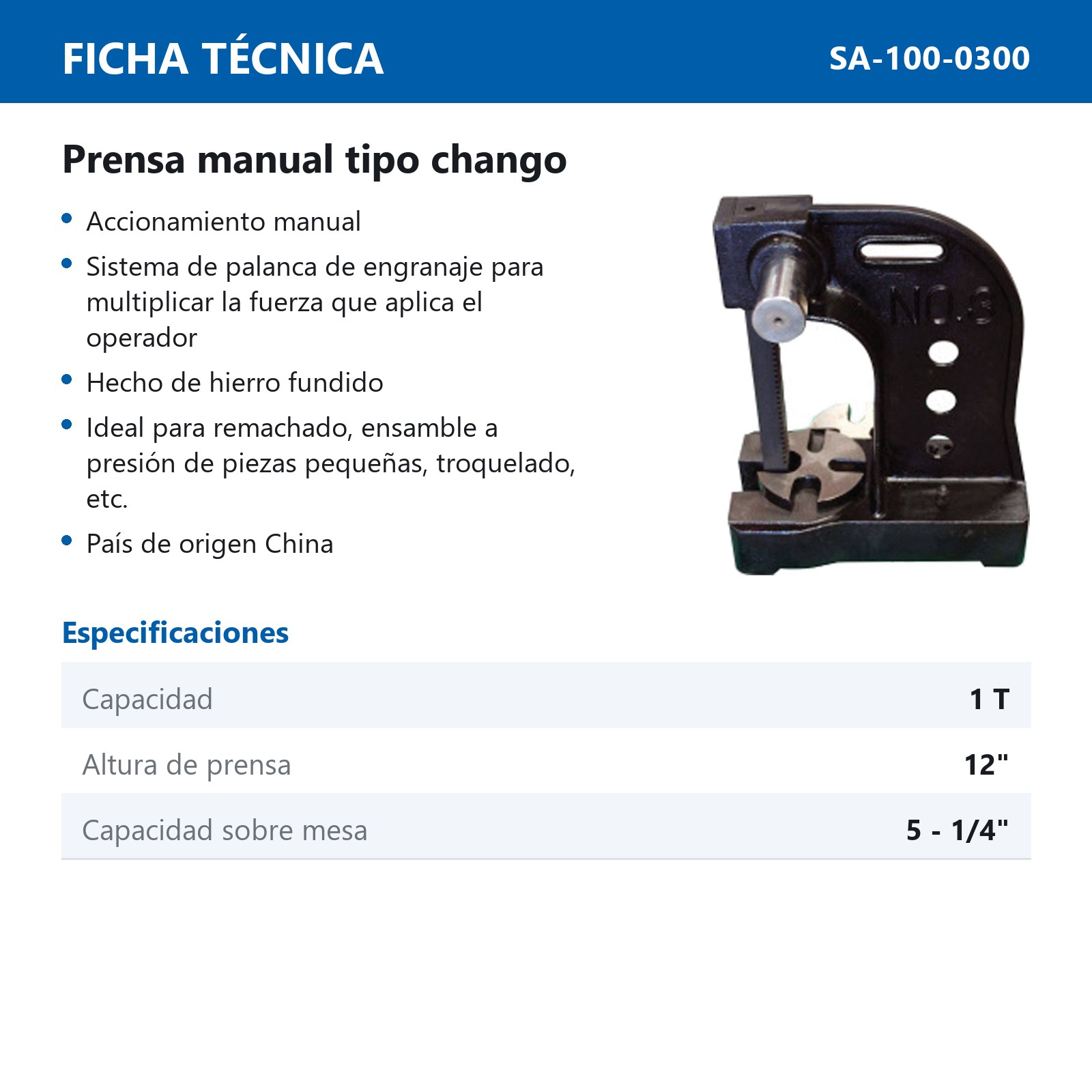 PRENSA MANUAL TIPO CHANGO 1 T - Imagen 2