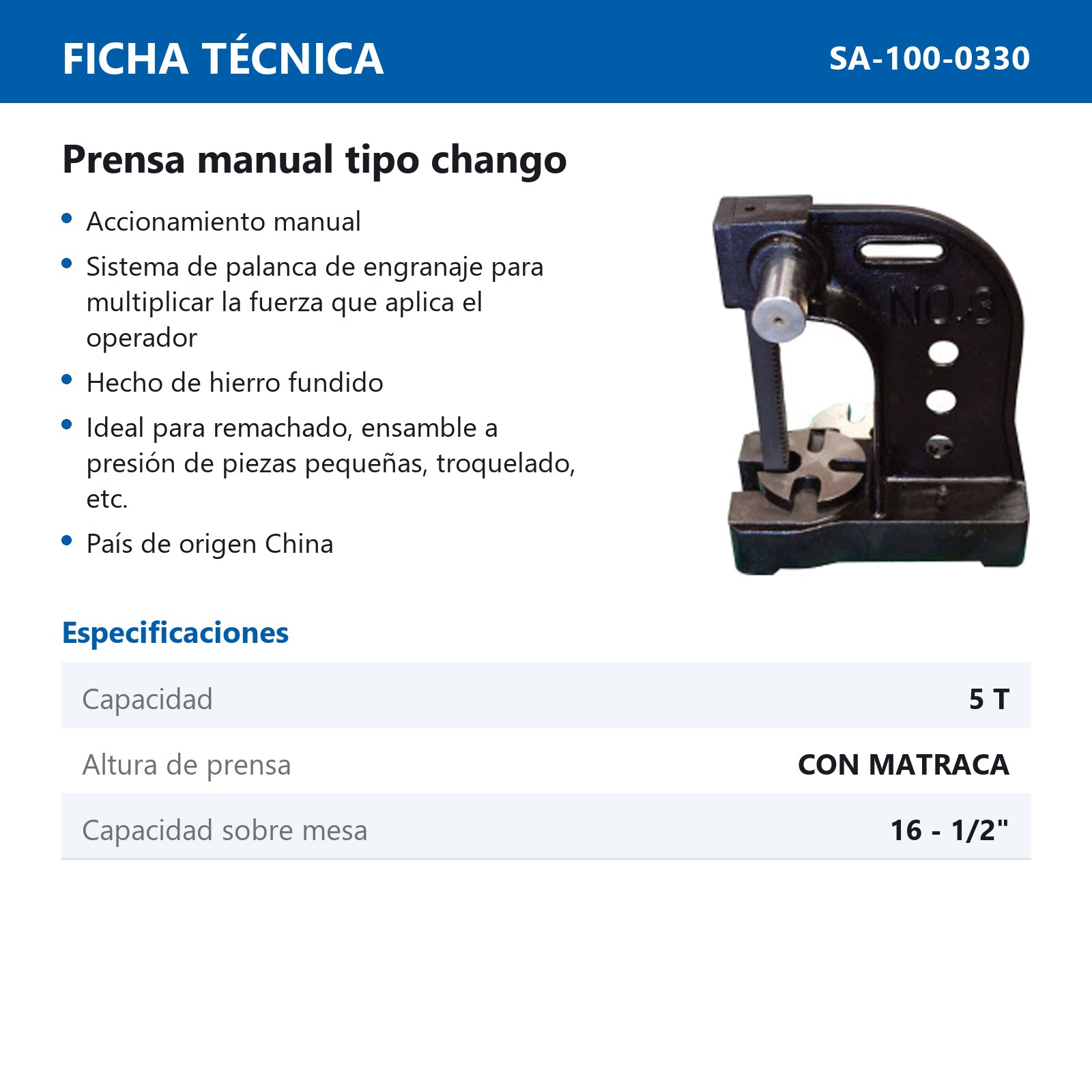 PRENSA DE CHANGO 5 TON. - Imagen 2