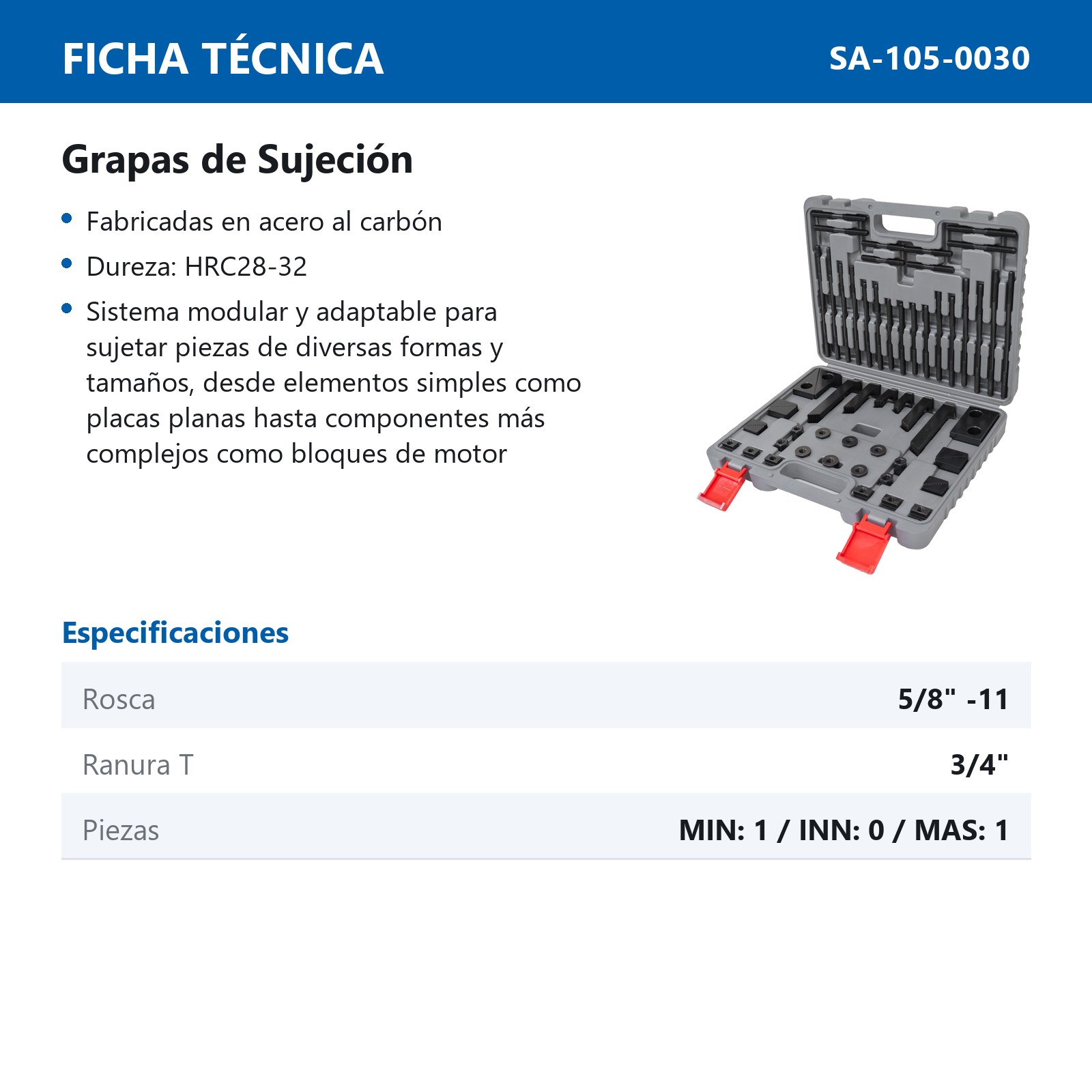 JUEGO GRAPAS 5/8"-11 CABEZA 3/4" 58 PZ. - Imagen 2