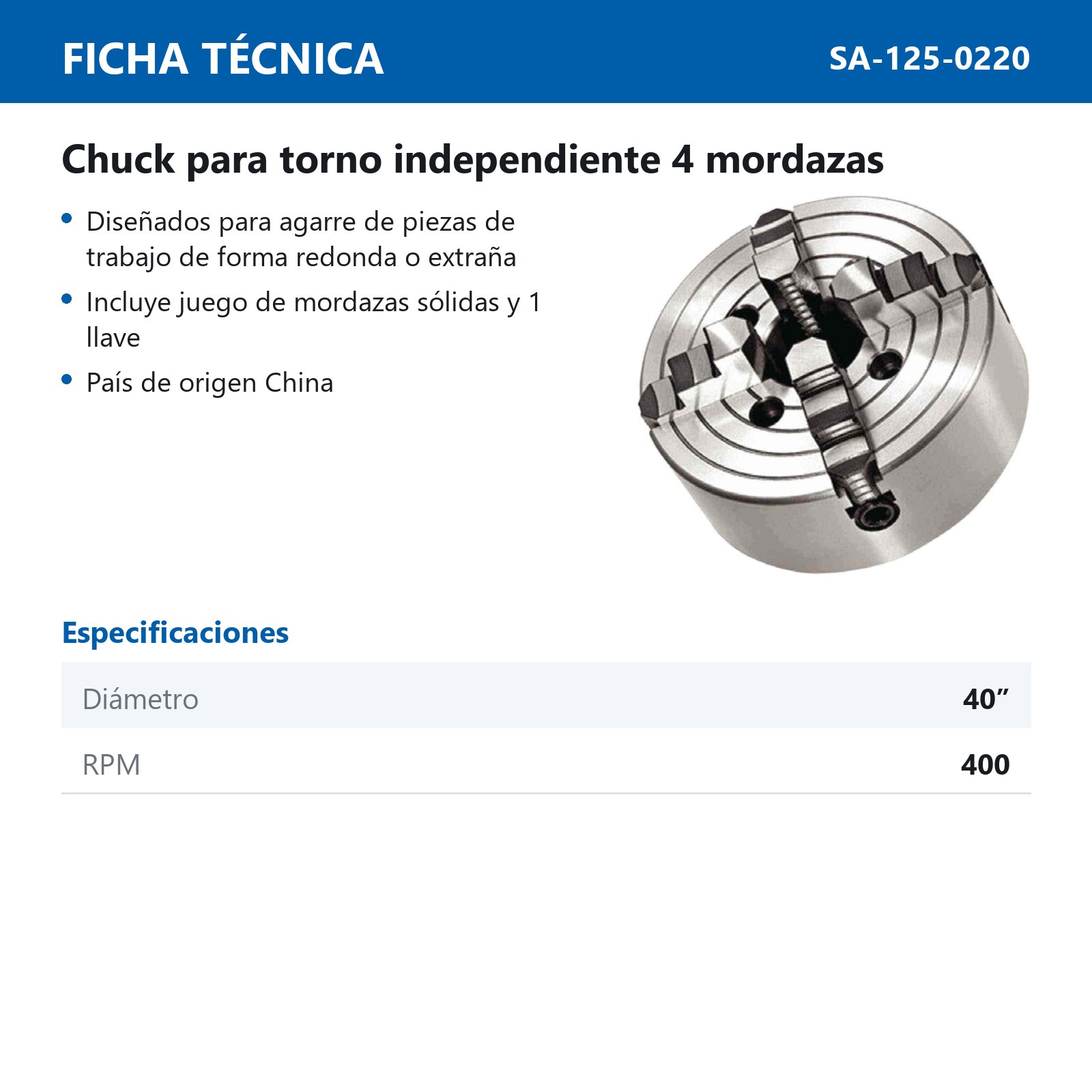 CHUCK 40" 4 MORDAZAS INDEPENDIENTE - Imagen 2