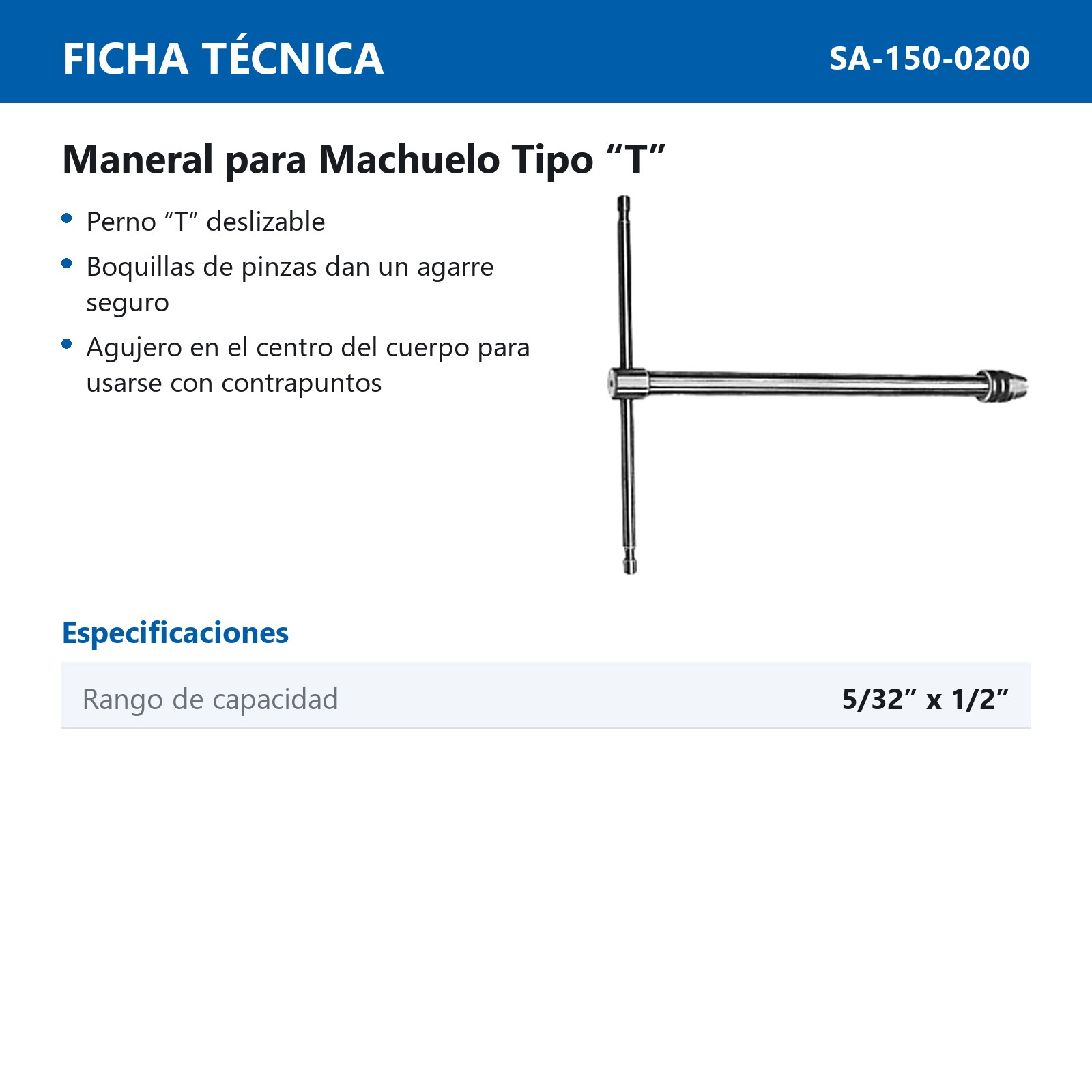 MANERAL P/MACHUELO 5/32" - 1/2" TIPO T - Imagen 2