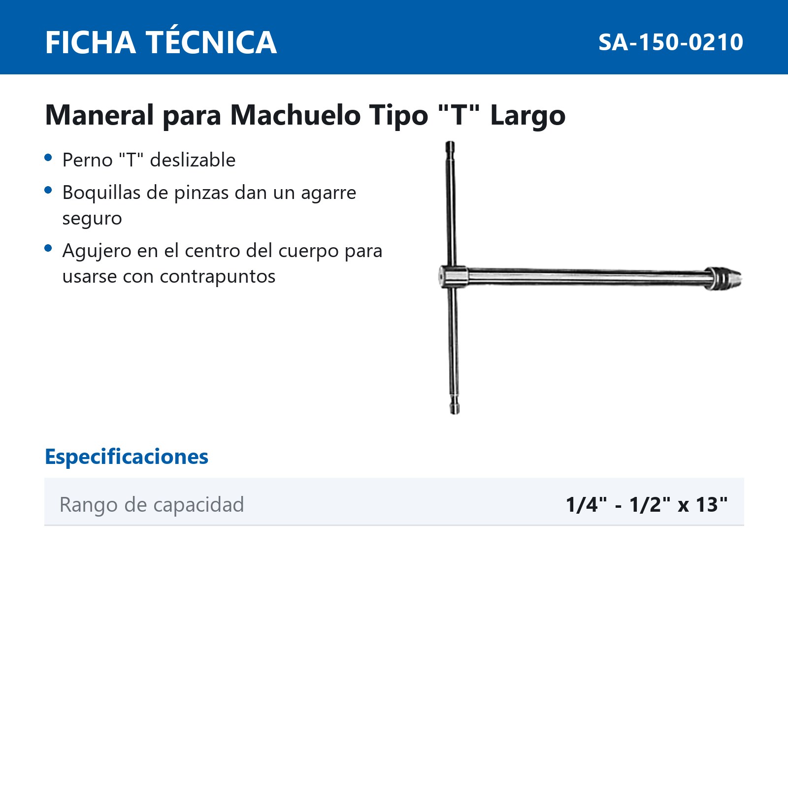 MANERAL PARA MACHUELO 1/4"- 1/2" X 13" - Imagen 2